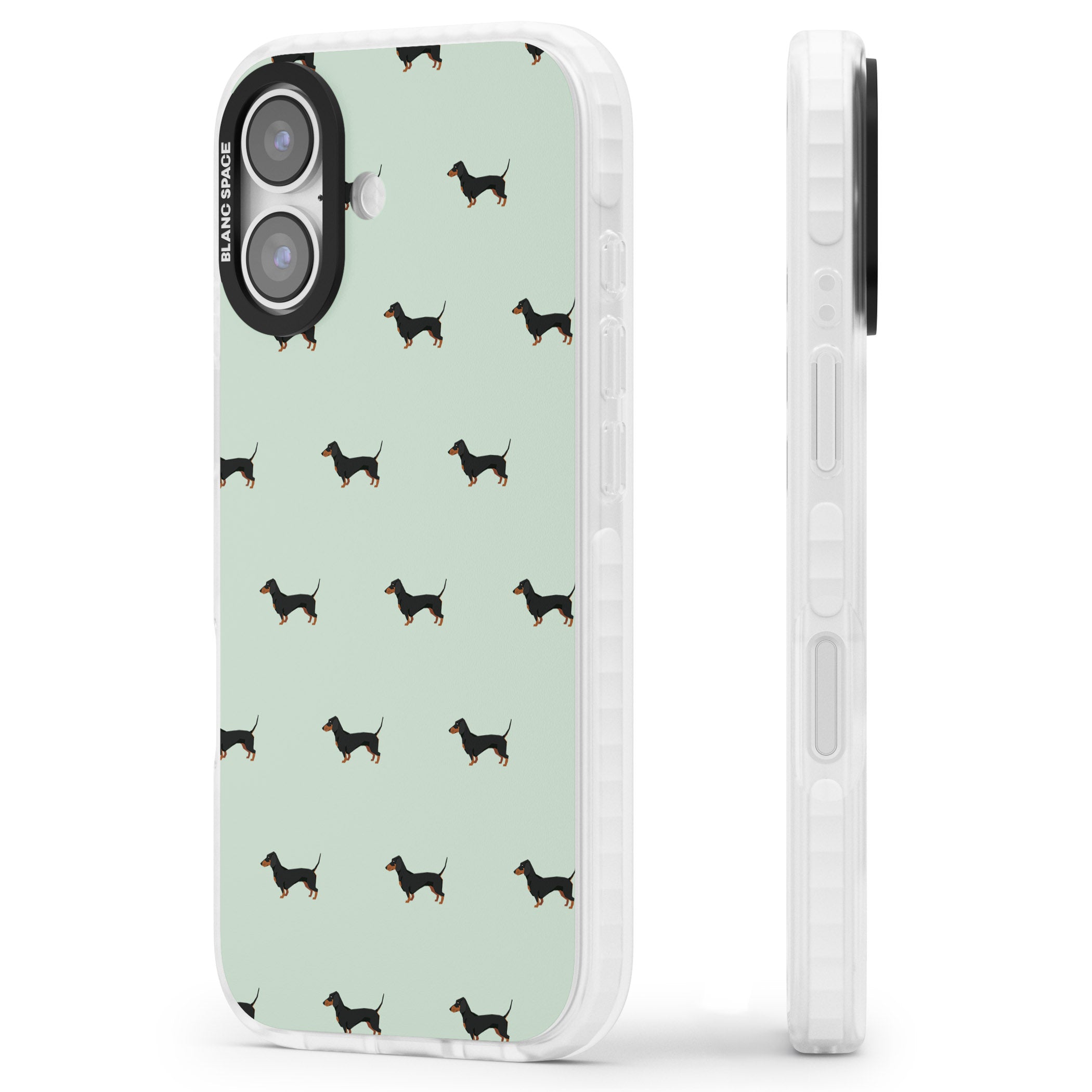 Dachshund Dog Pattern iPhone 17 Impact Pro Clear Phone Case Side Profile