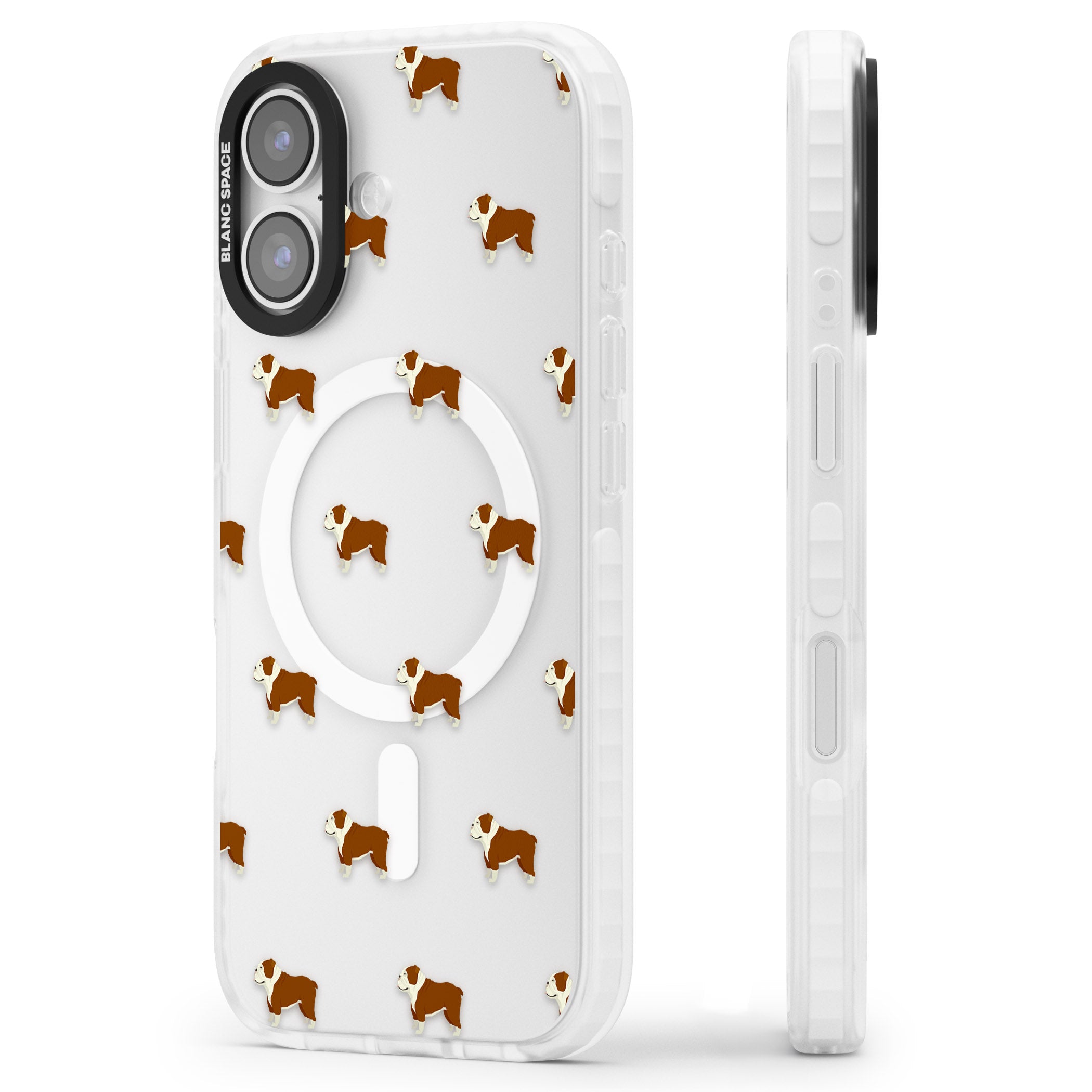 Bulldog Pattern Clear iPhone 17 Impact Pro Clear Phone Case Side Profile