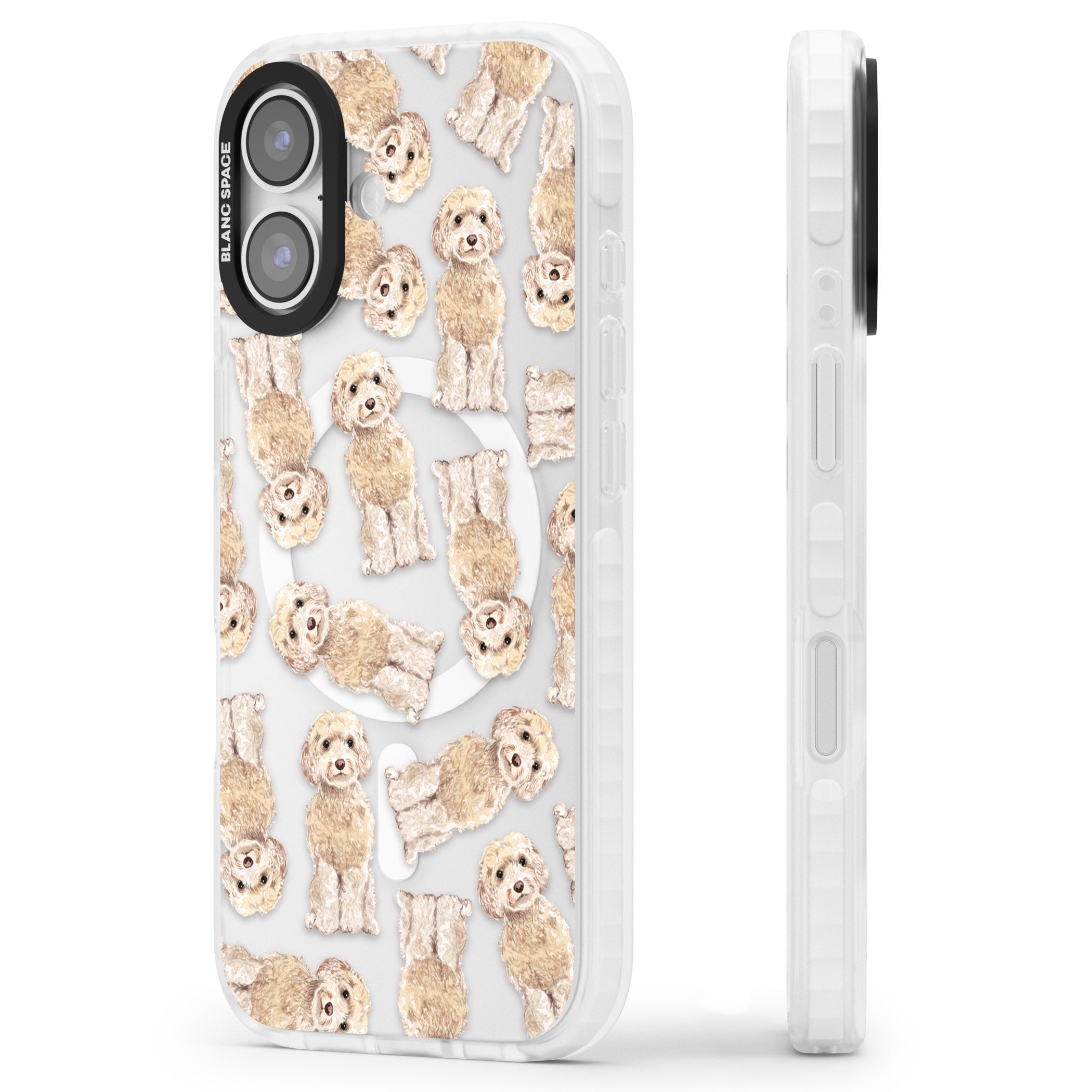 Cockapoo Patterned iPhone 17 Impact Pro Clear Phone Case Side Profile