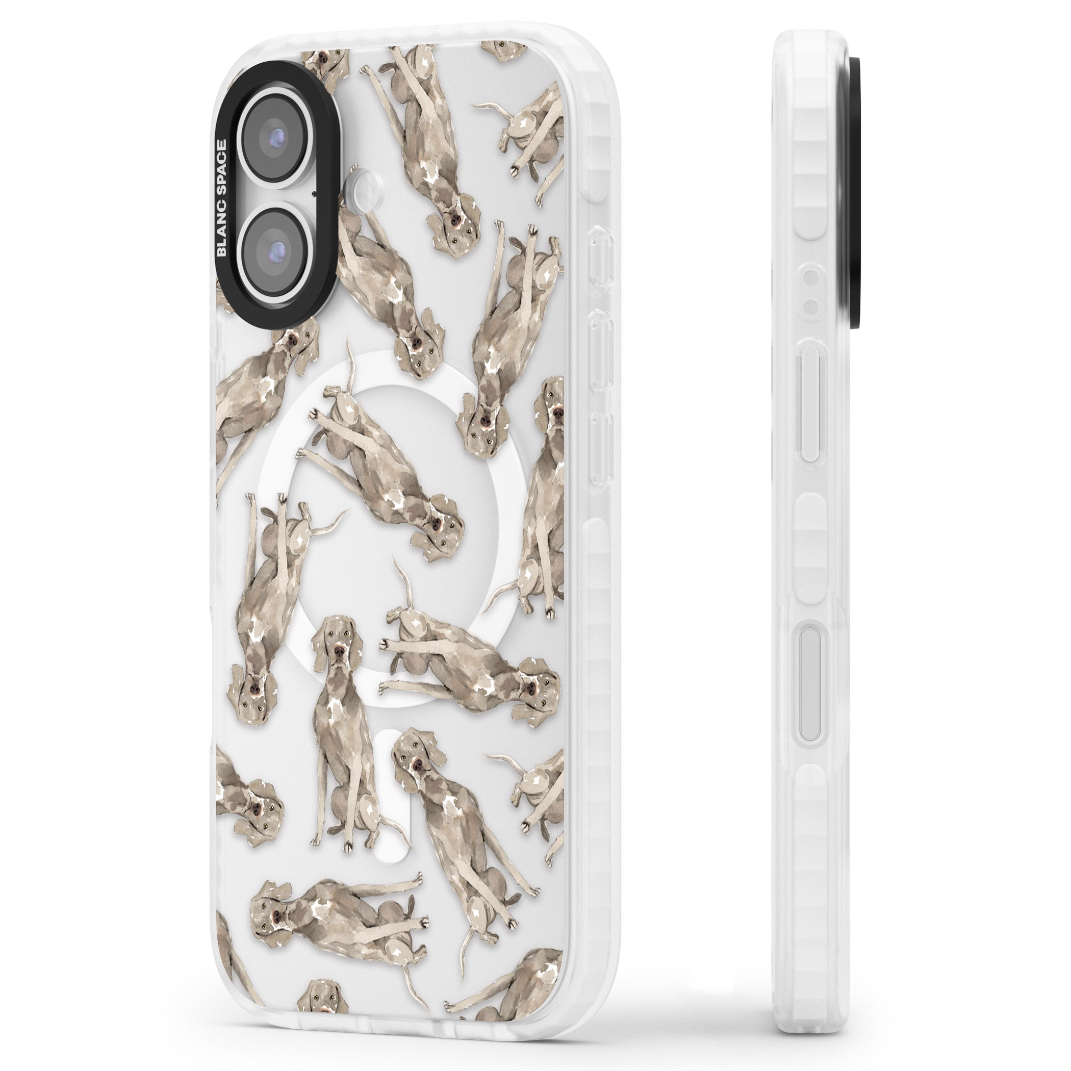 Weimaraner Watercolor Dog iPhone 17 Impact Pro Clear Phone Case Side Profile