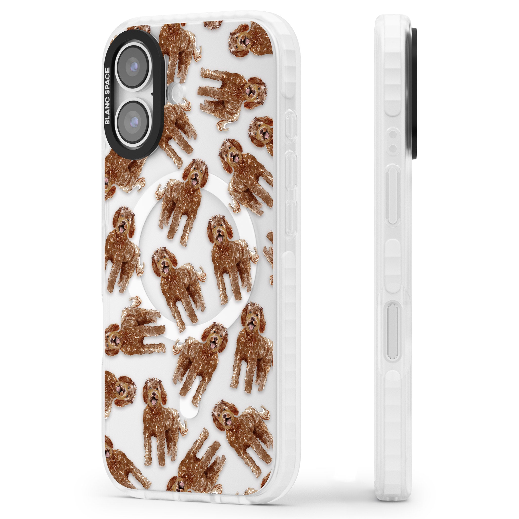 Labradoodle Brown Pattern iPhone 17 Impact Pro Clear Phone Case Side Profile