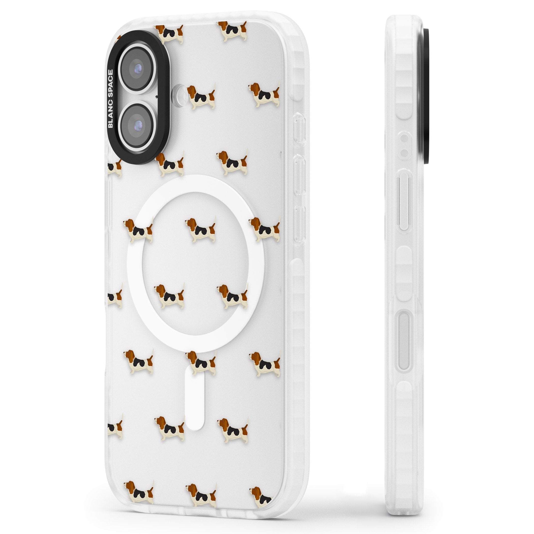 Basset Hound Pattern iPhone 17 Impact Pro Clear Phone Case Side Profile