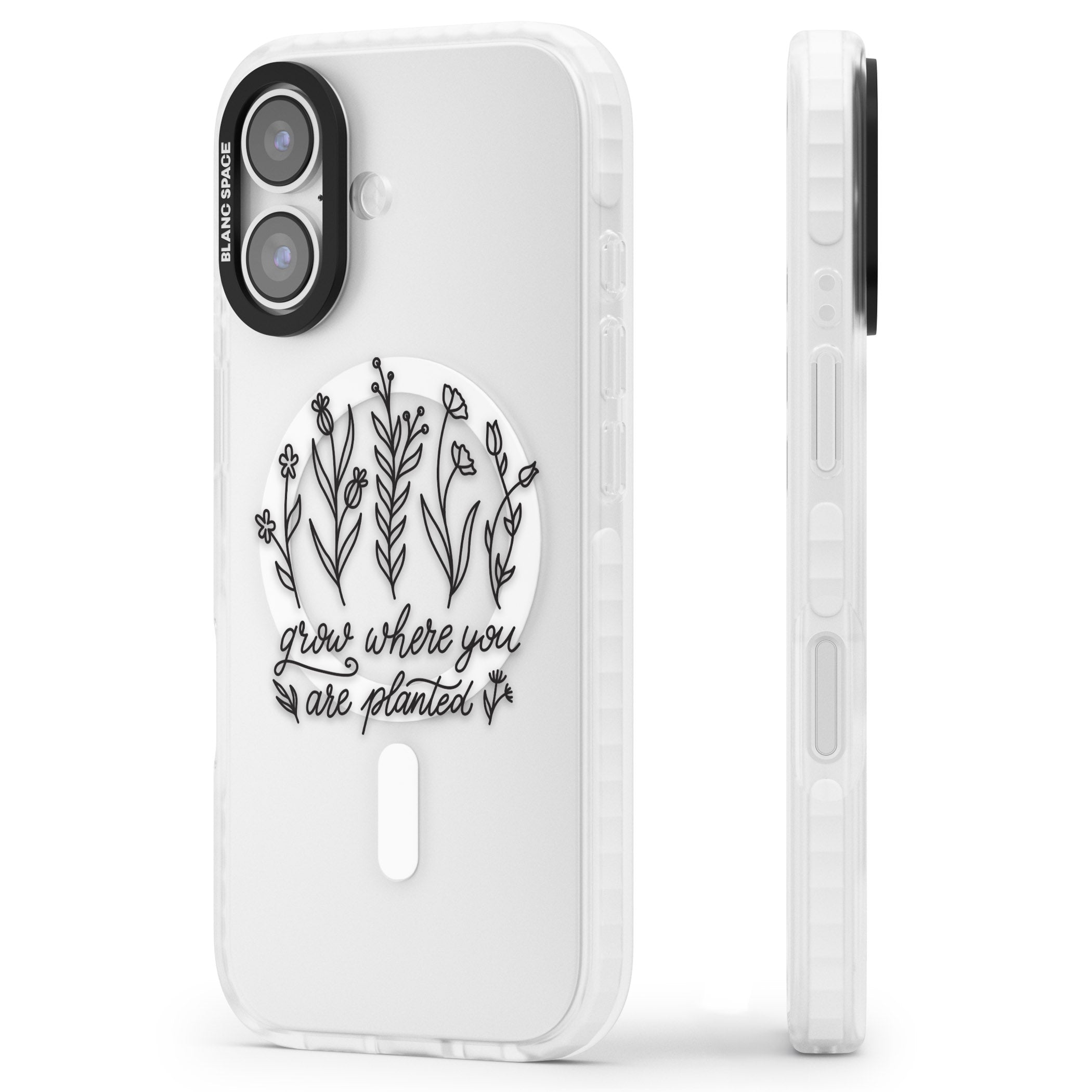 Grow Where You Are Planted iPhone 17 Impact Pro Clear Phone Case Side Profile