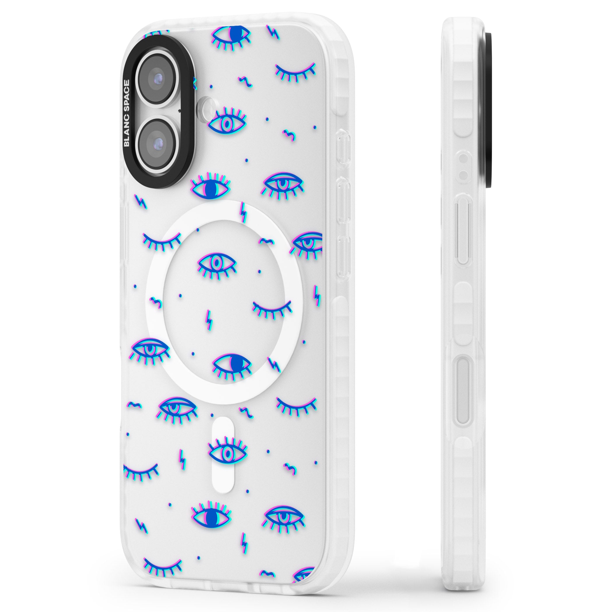 Duotone Psychedelic Eyes iPhone 17 Impact Pro Clear Phone Case Side Profile