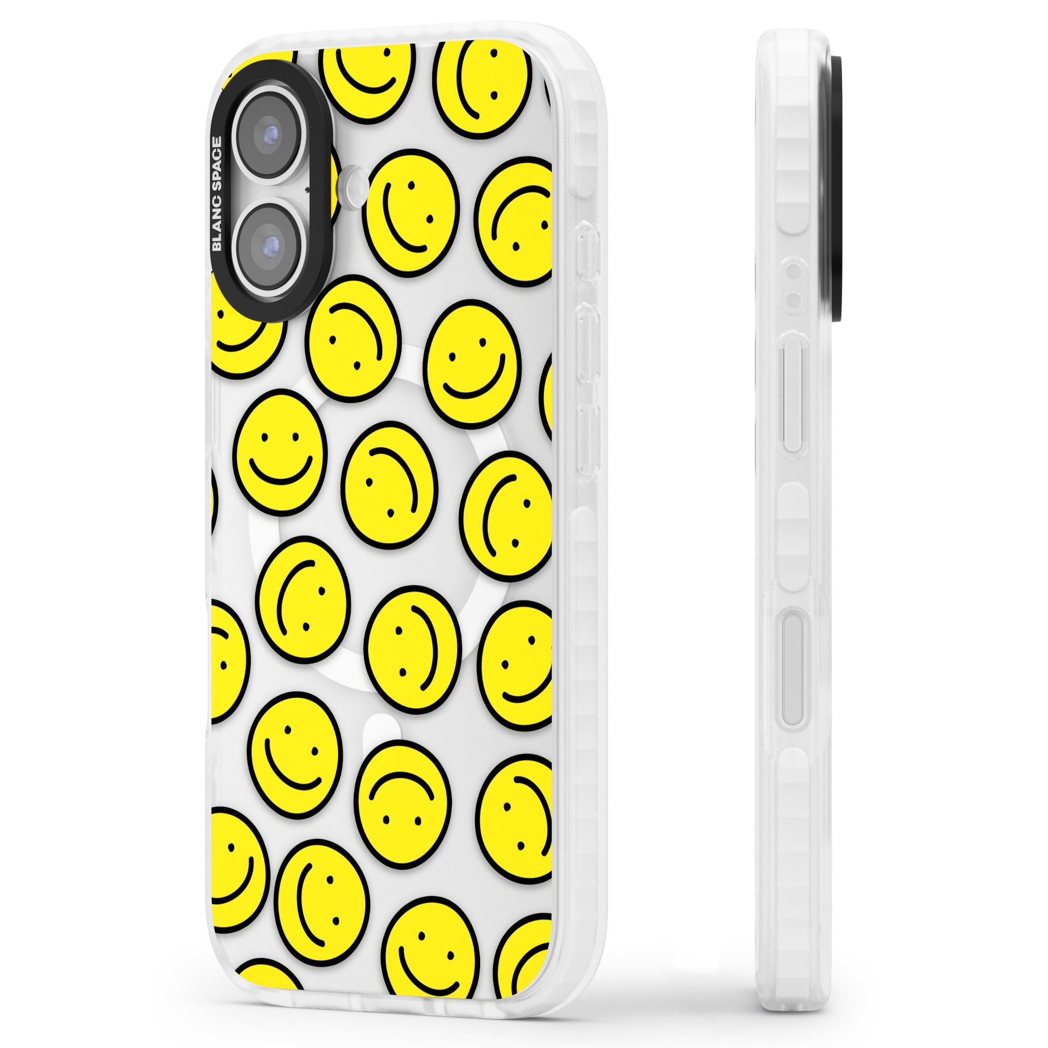 Smiley Face Pattern iPhone 17 Impact Pro Clear Phone Case Side Profile