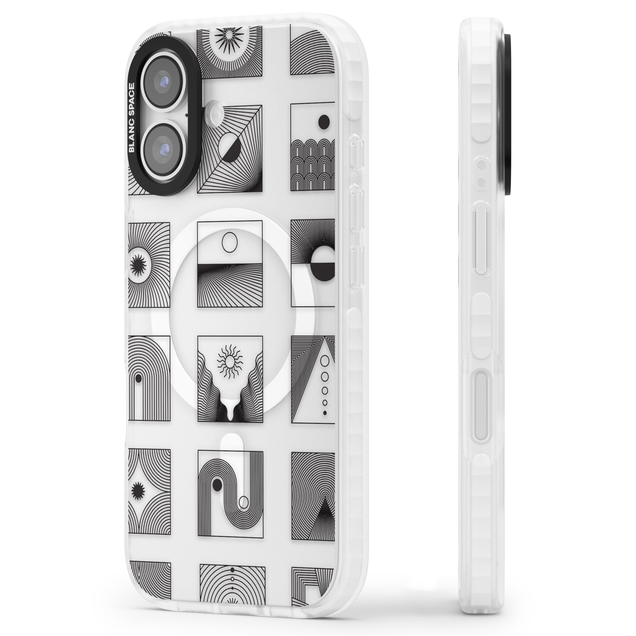 Geometric Pattern Trio: Artistic Blend iPhone 17 Impact Pro Clear Phone Case Side Profile