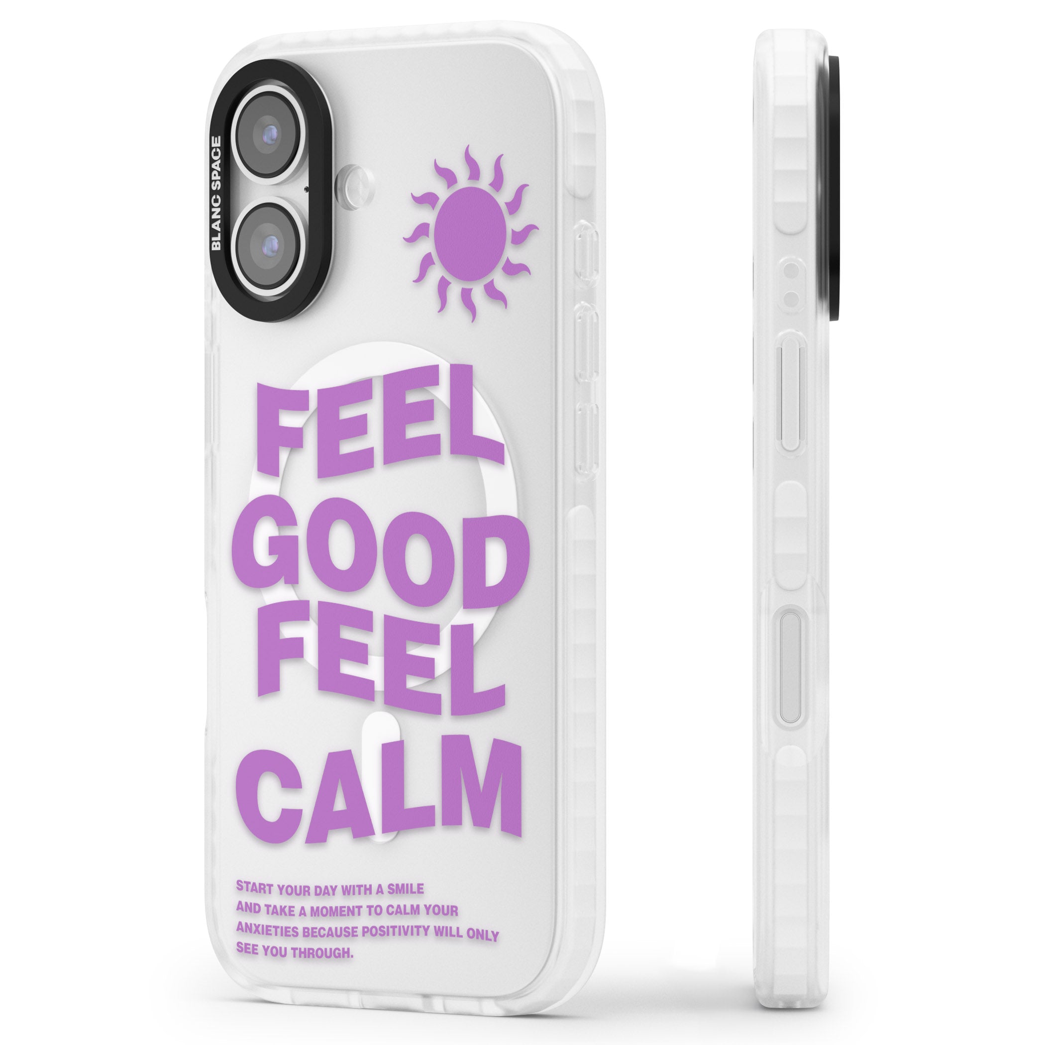 Feel Good Feel Calm (Purple) iPhone 17 Impact Pro Clear Phone Case Side Profile