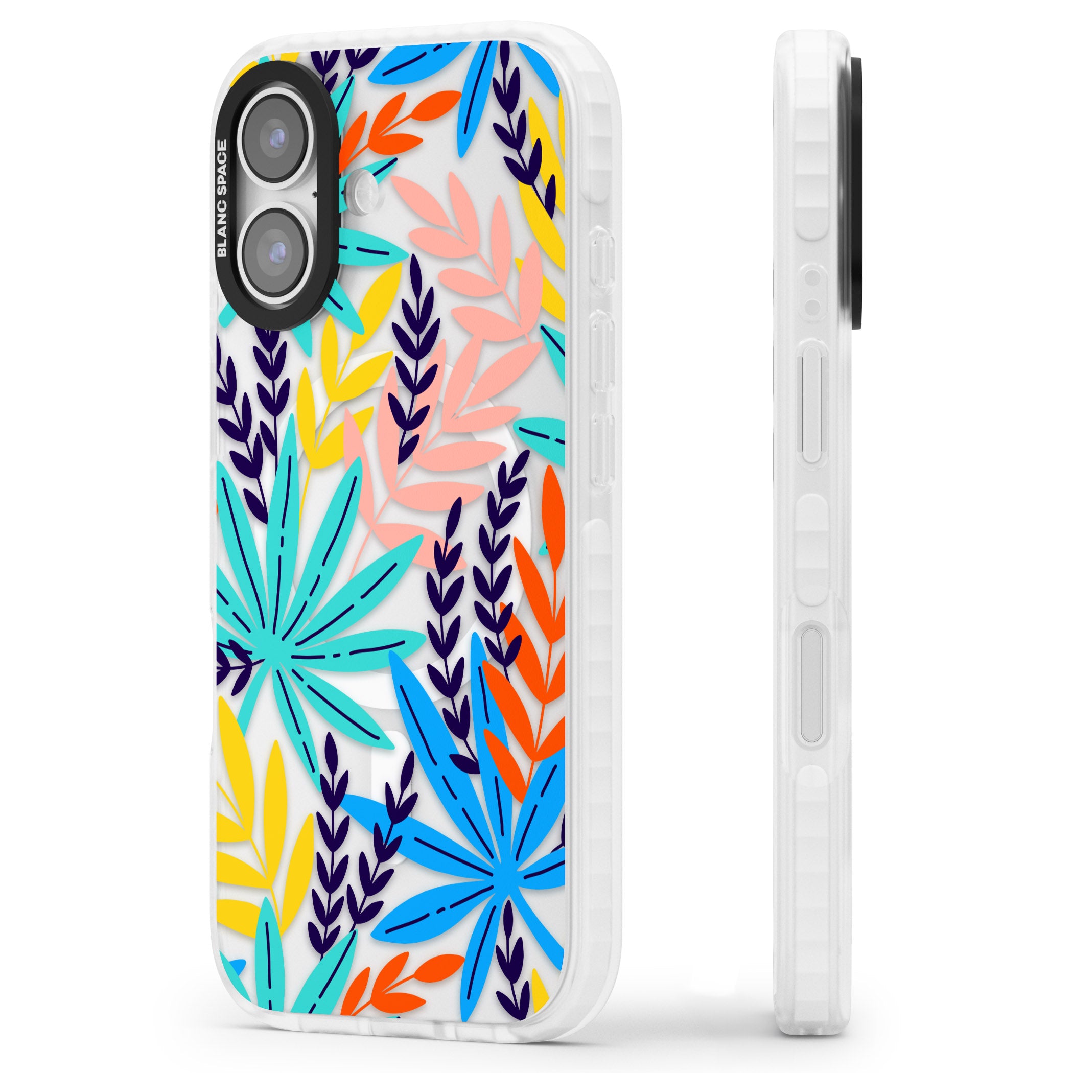 Tropical Palm Leaves iPhone 17 Impact Pro Clear Phone Case Side Profile