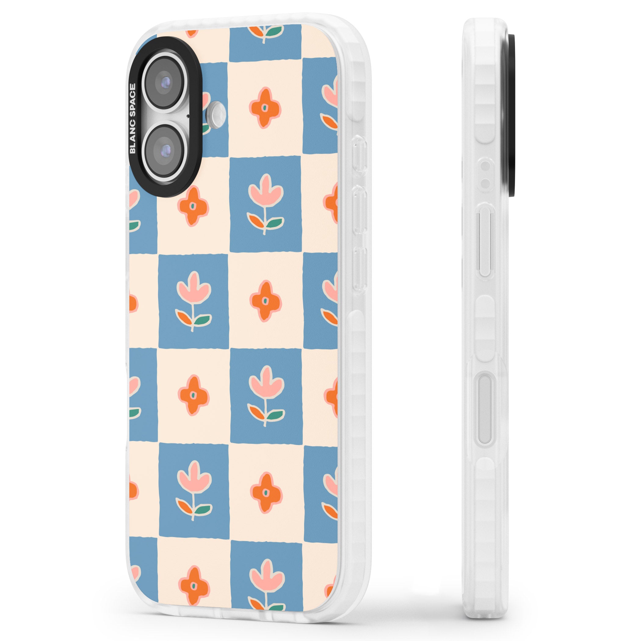 Vintage Bloom Checkered iPhone 17 Impact Pro Clear Phone Case Side Profile