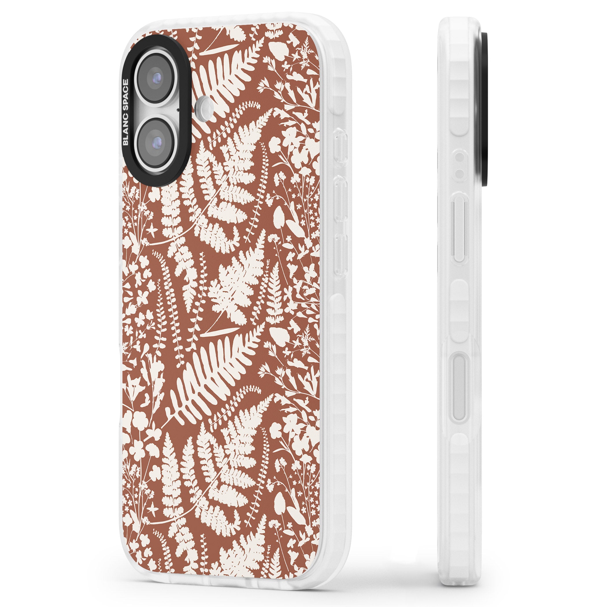 Wildflowers And Ferns On Terracotta iPhone 17 Impact Pro Clear Phone Case Side Profile