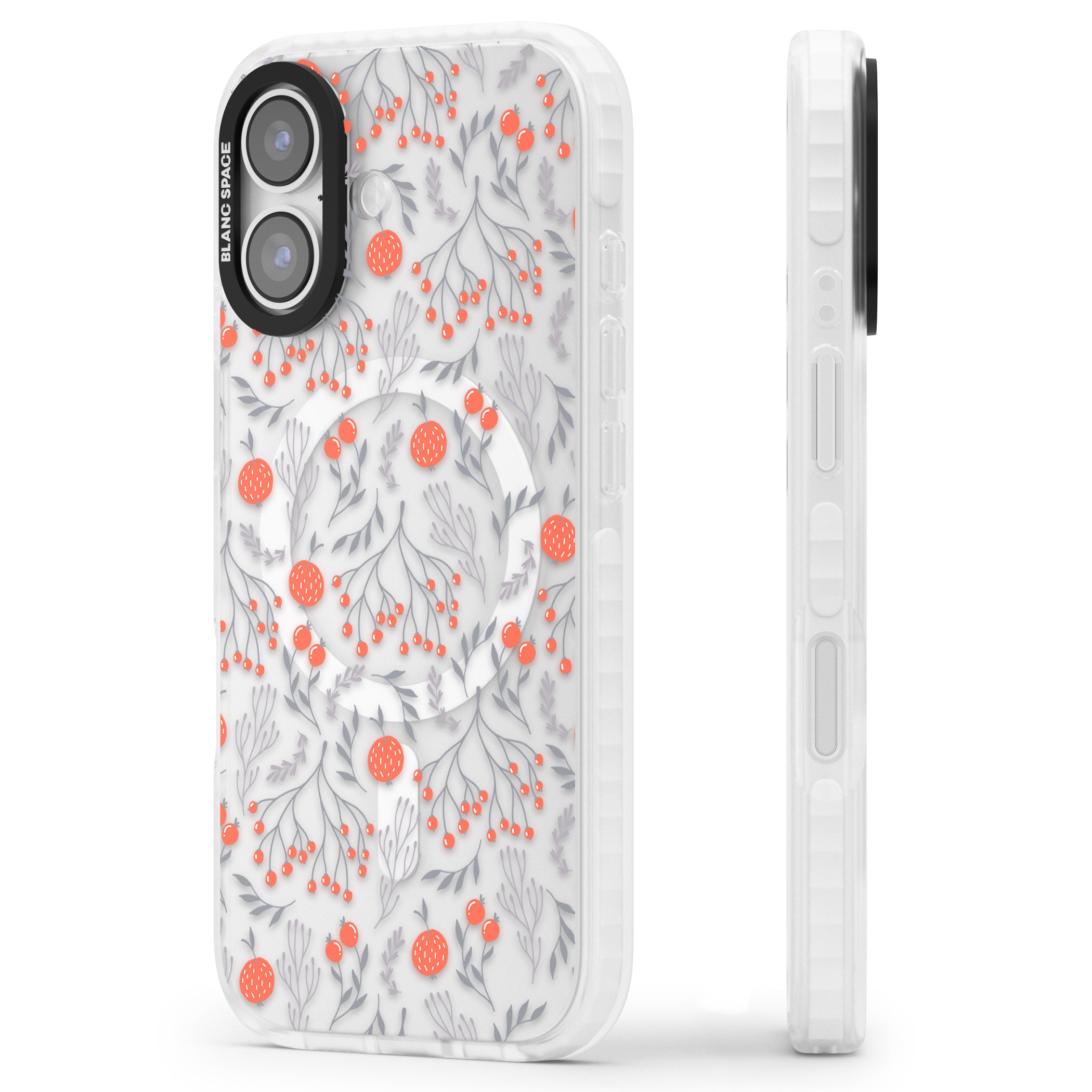 Red Fruits Floral iPhone 17 Impact Pro Clear Phone Case Side Profile