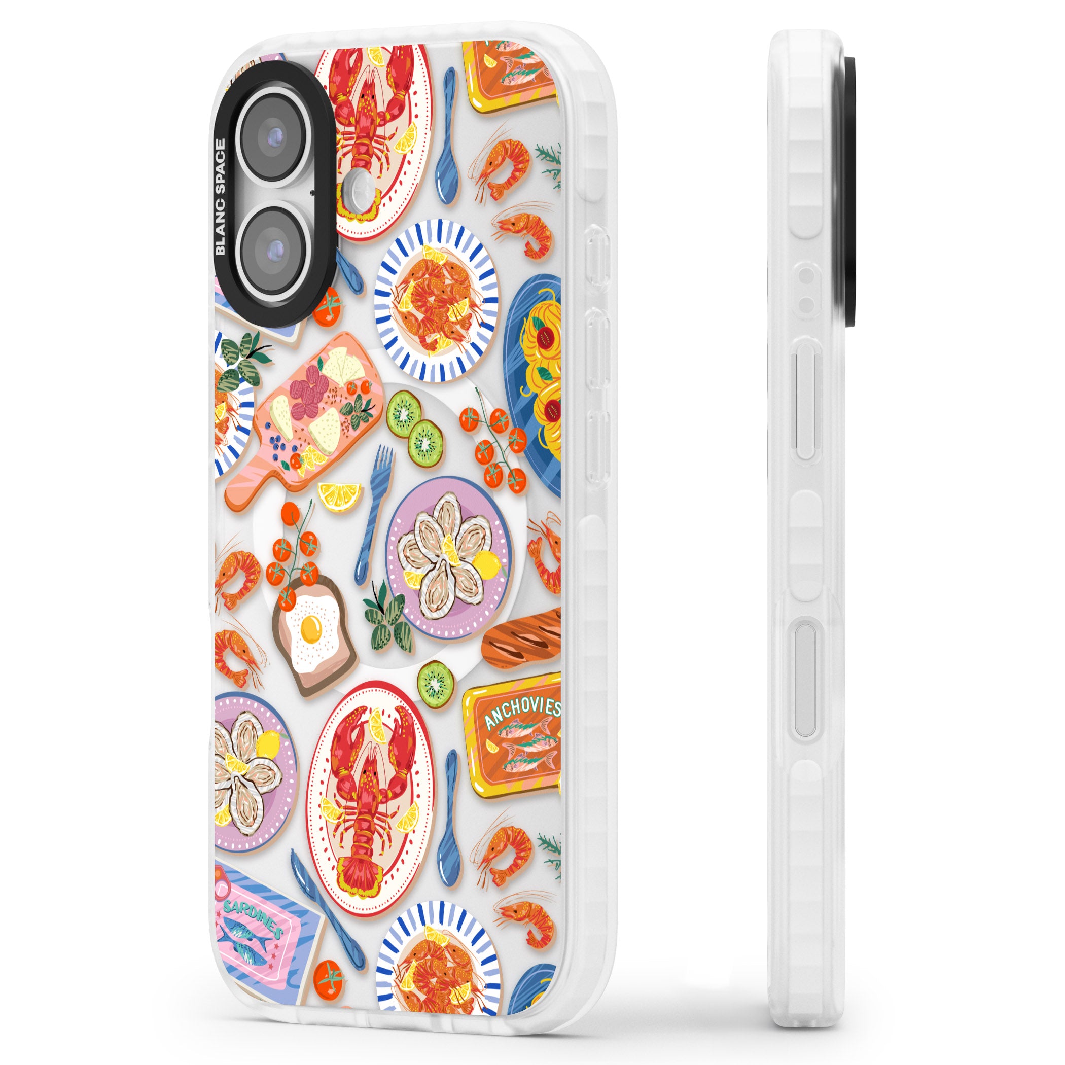 Seafood Pattern iPhone 17 Impact Pro Clear Phone Case Side Profile