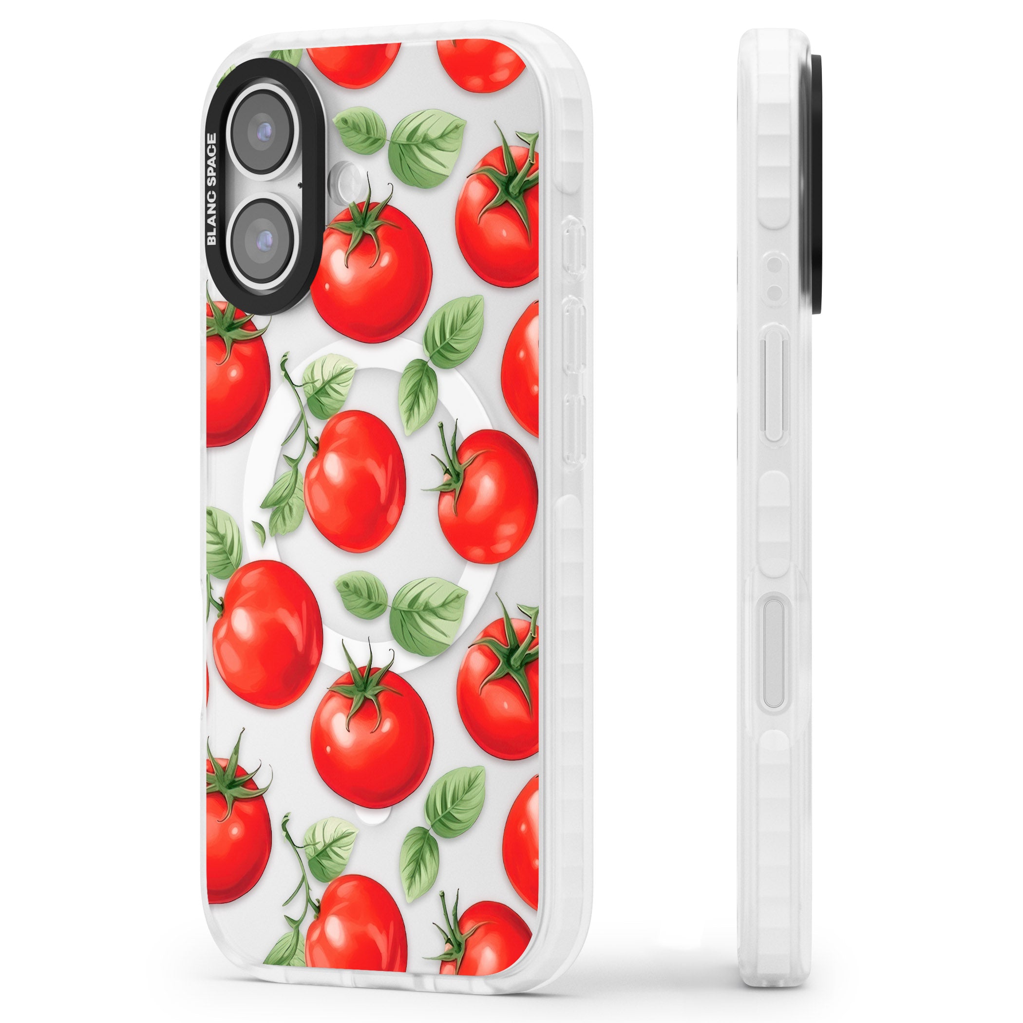 Tomato Pattern iPhone 17 Impact Pro Clear Phone Case Side Profile
