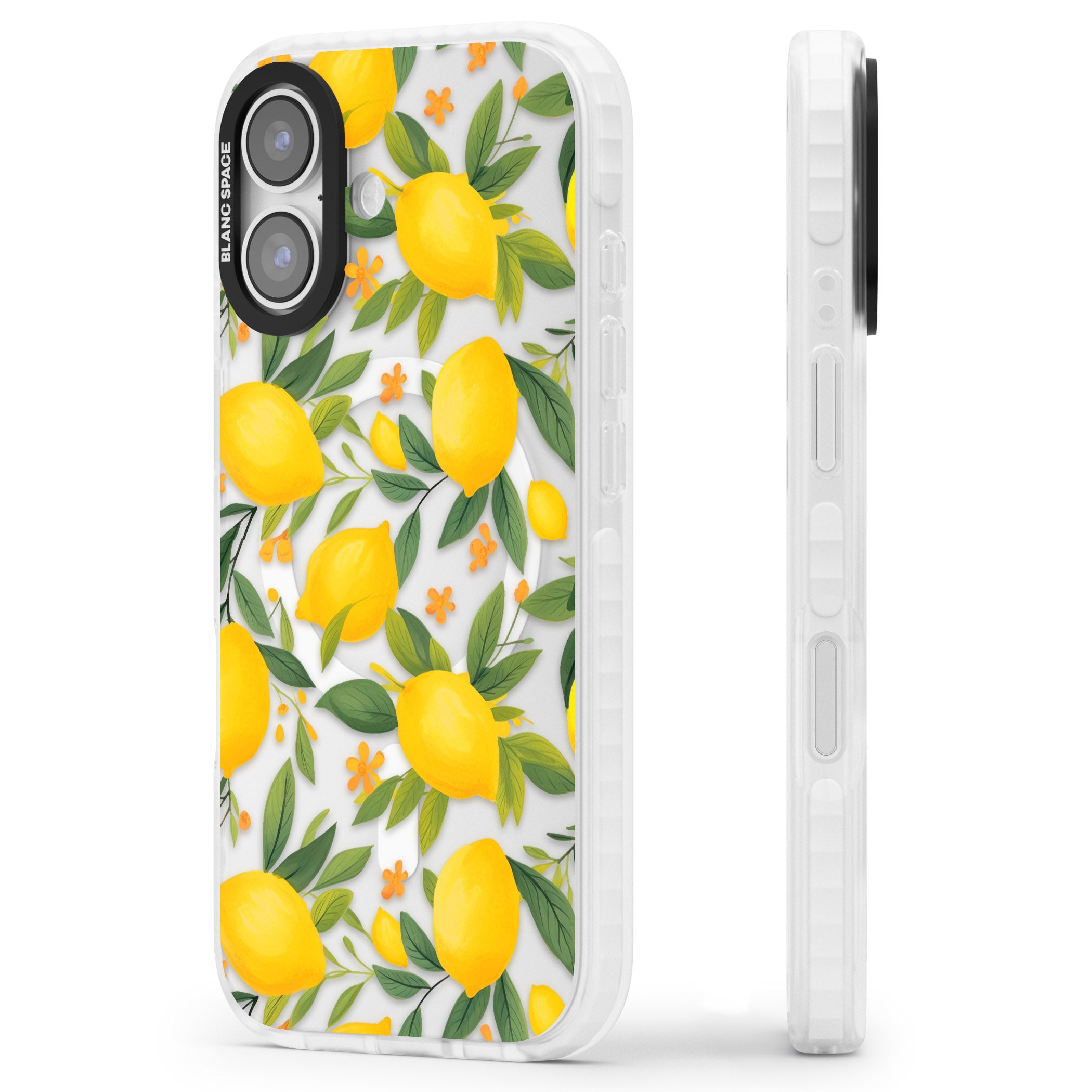 Lemon Pattern iPhone 17 Impact Pro Clear Phone Case Side Profile