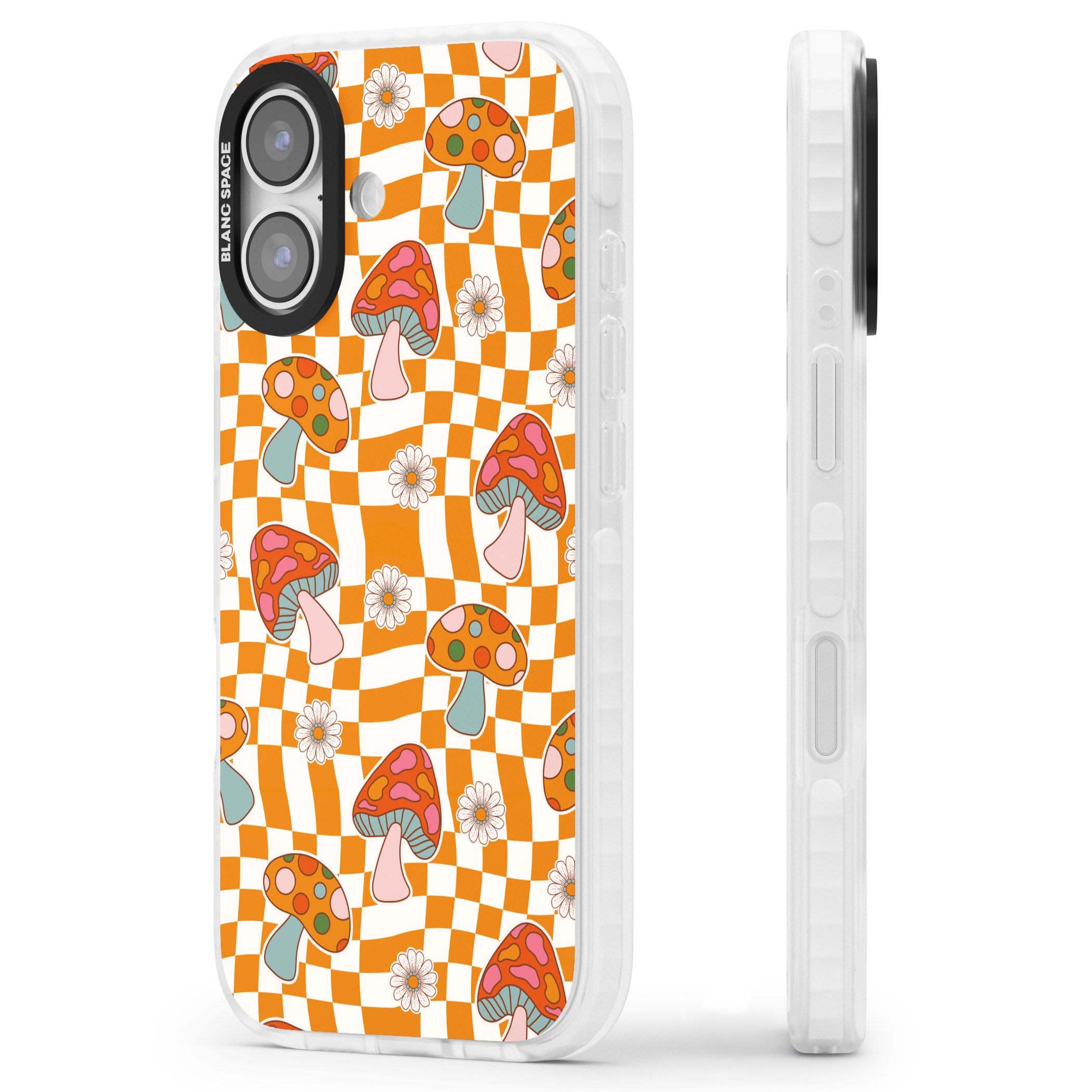Wavy Checked Shrooms iPhone 17 Impact Pro Clear Phone Case Side Profile
