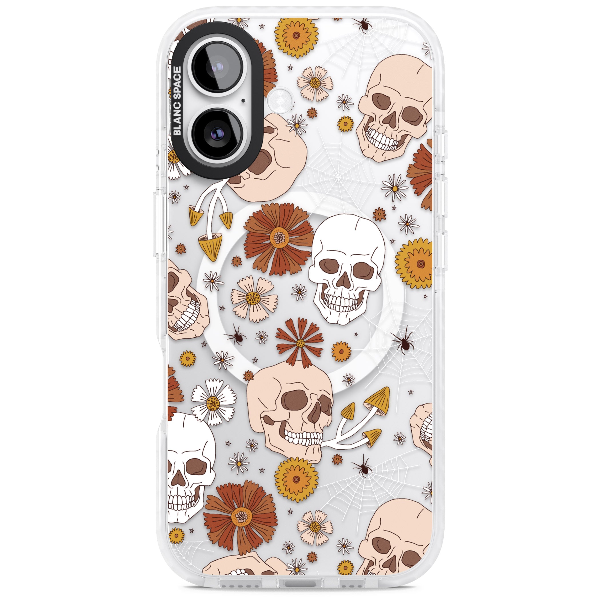 Halloween Skulls And Flowers iPhone 17 Impact Pro Clear Phone Case