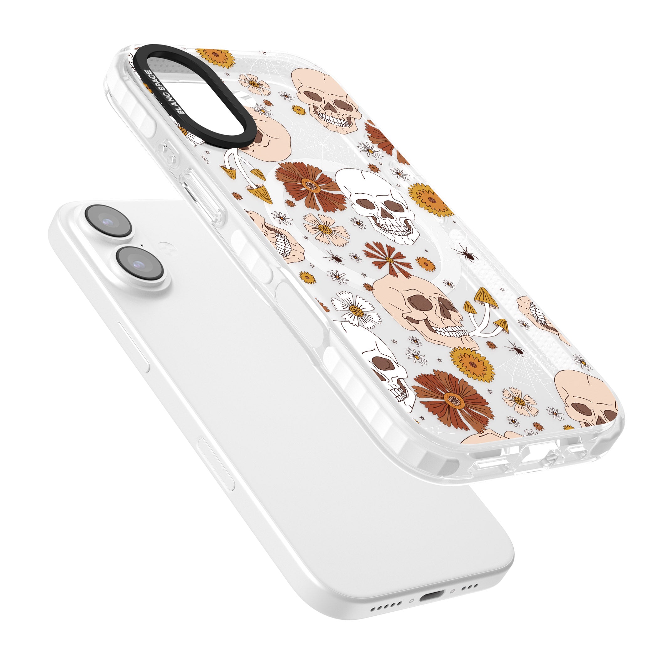 Halloween Skulls And Flowers iPhone 17 Impact Pro Clear Phone Case Colours