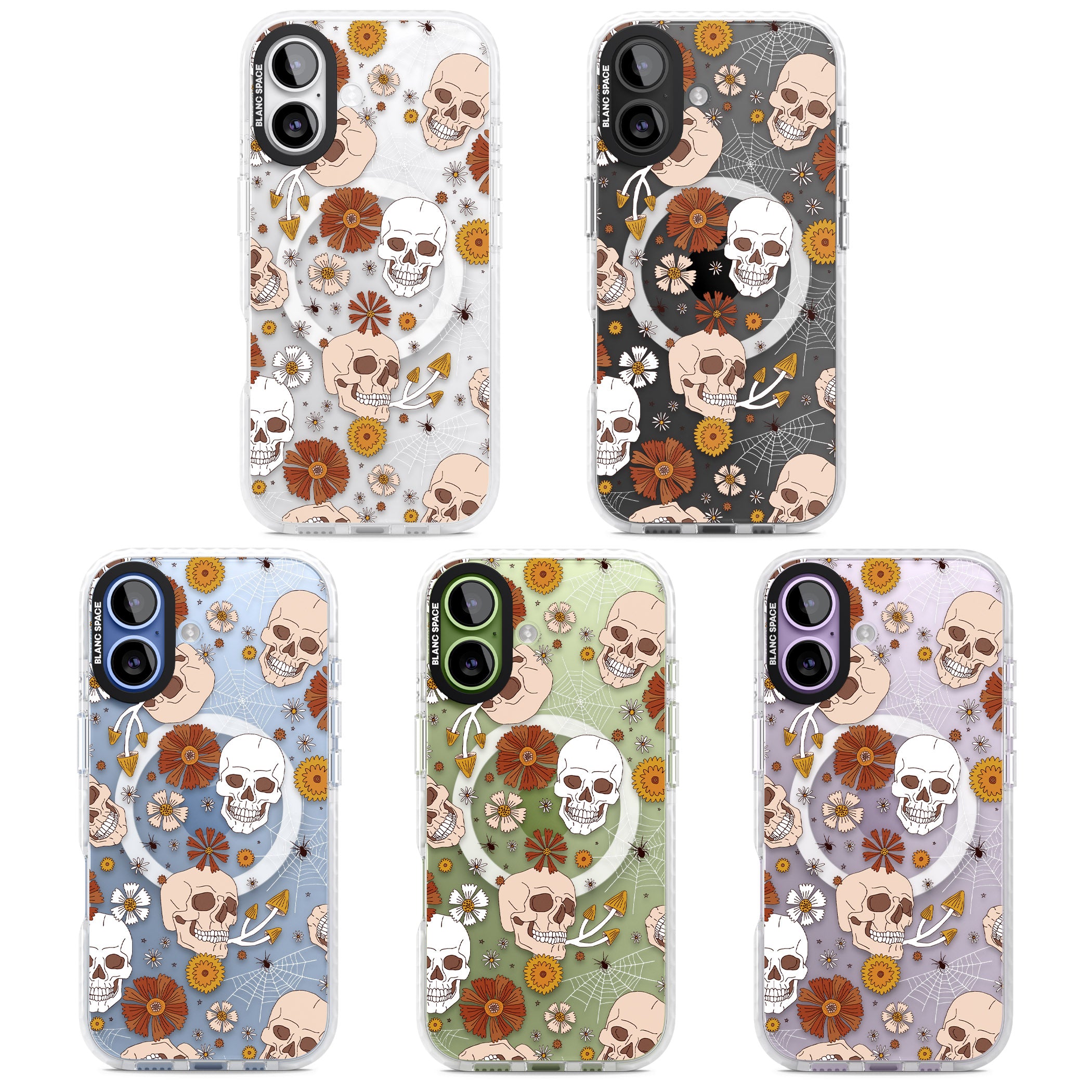 Halloween Skulls And Flowers iPhone 17 Impact Pro Clear Phone Case APT Impact Protection