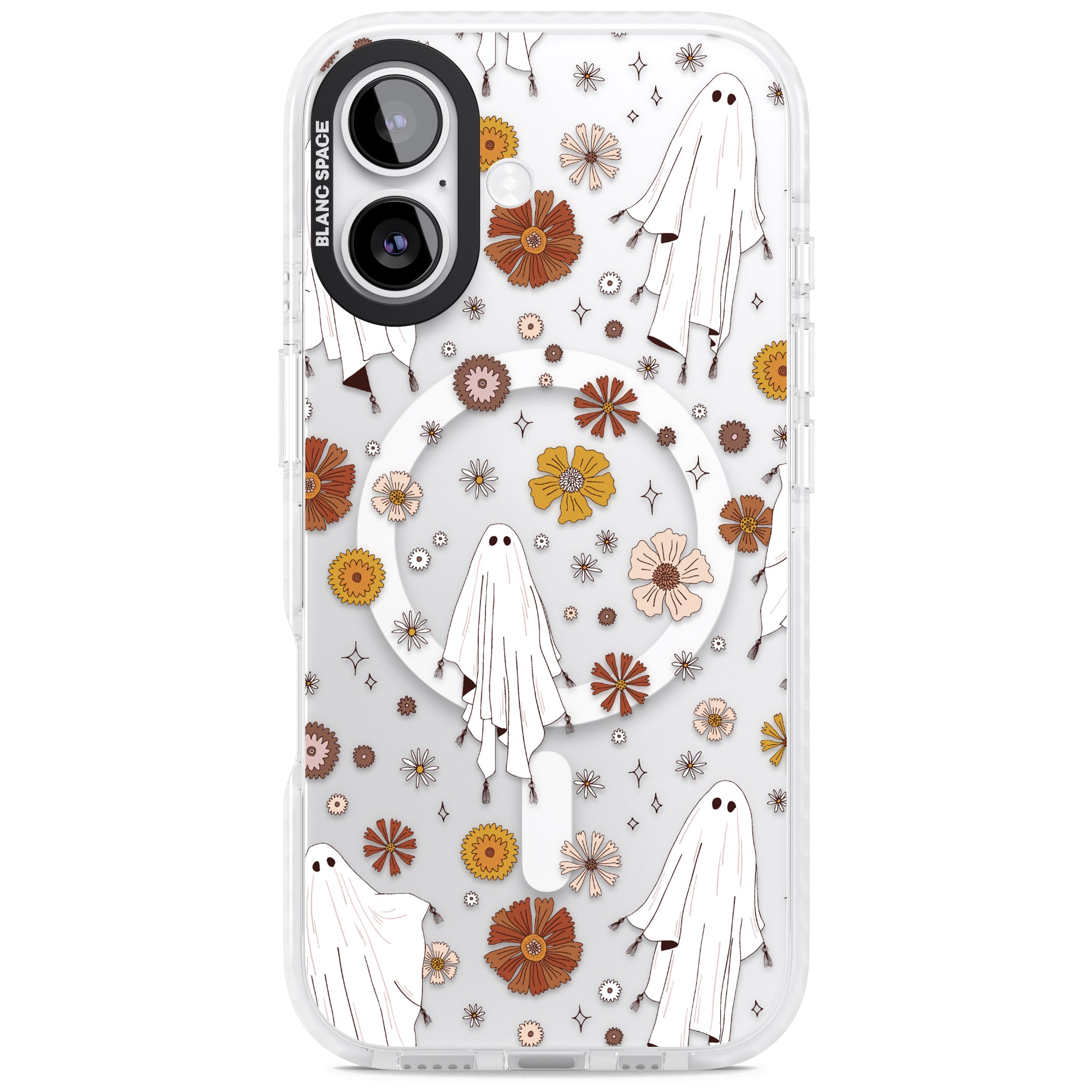 Halloween Ghosts And Flowers iPhone 17 Impact Pro Clear Phone Case