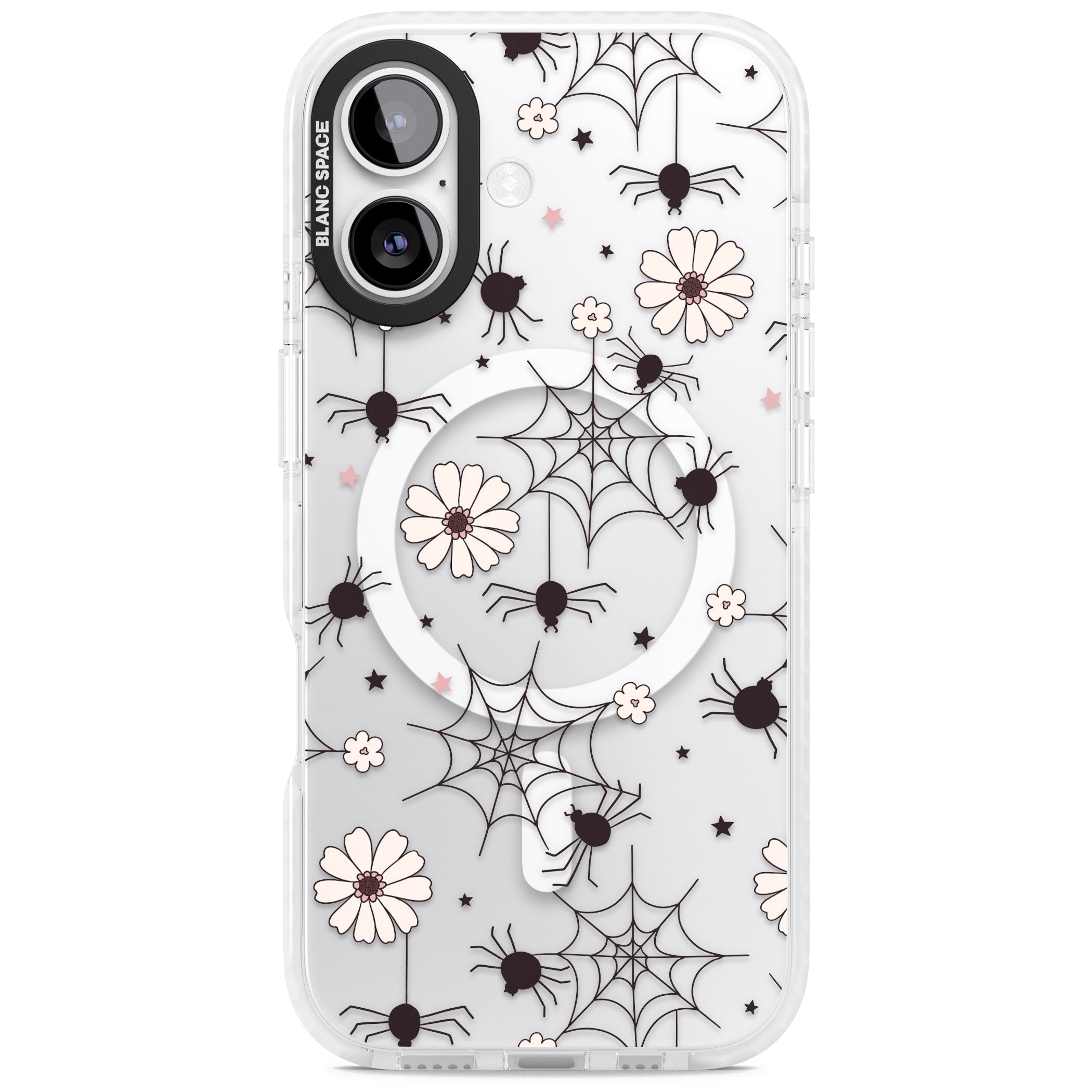 Spiders And Flowers Pattern iPhone 17 Impact Pro Clear Phone Case