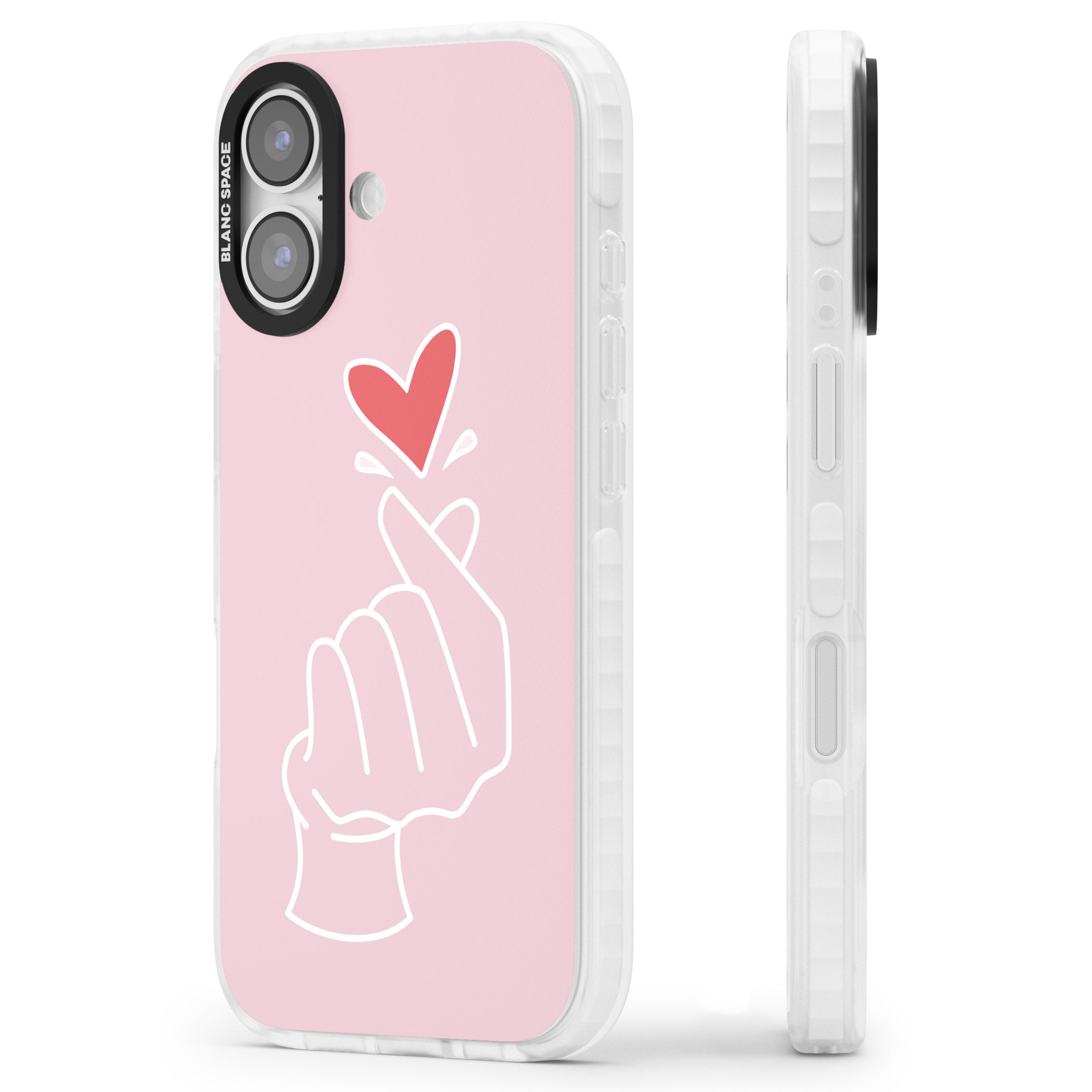Pink Heart Hand iPhone 17 Impact Pro Clear Phone Case Side Profile