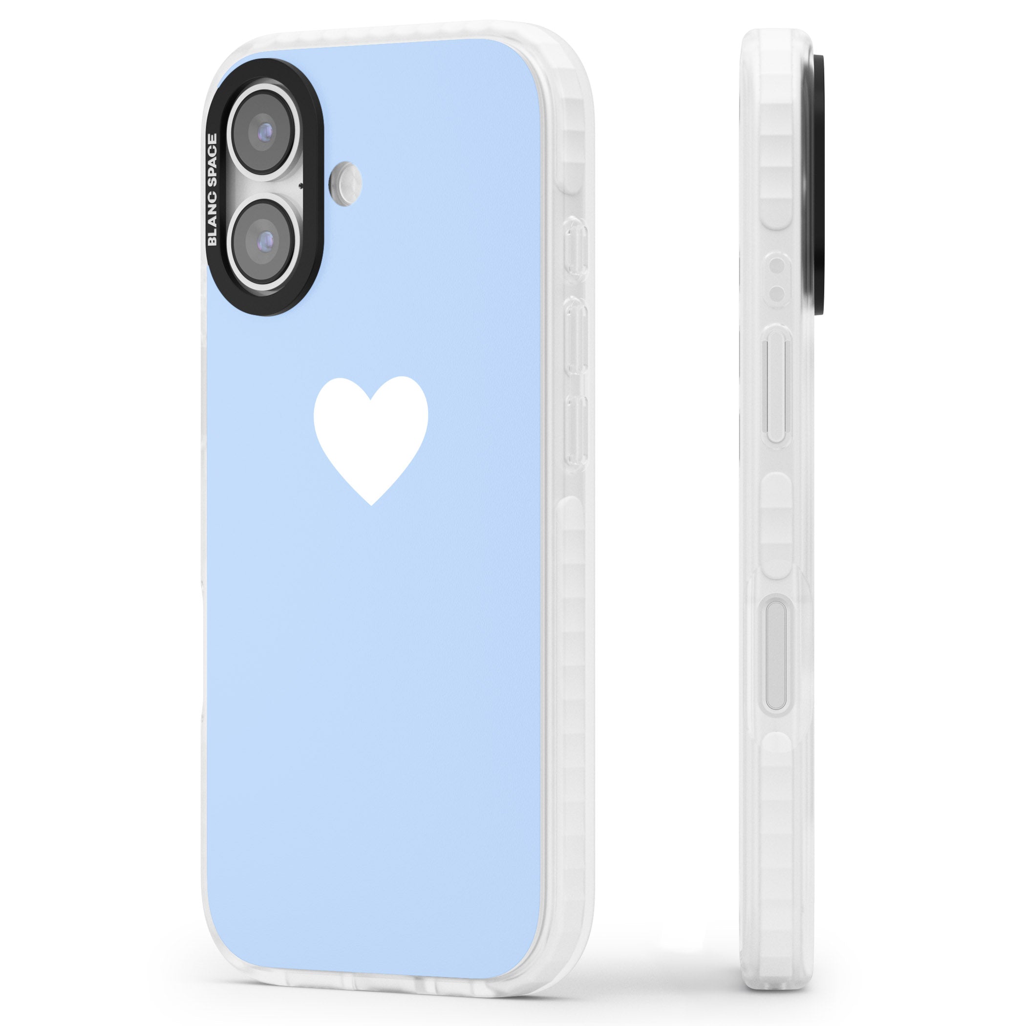 Single Heart Design: White & Baby Blue iPhone 17 Impact Pro Clear Phone Case Side Profile