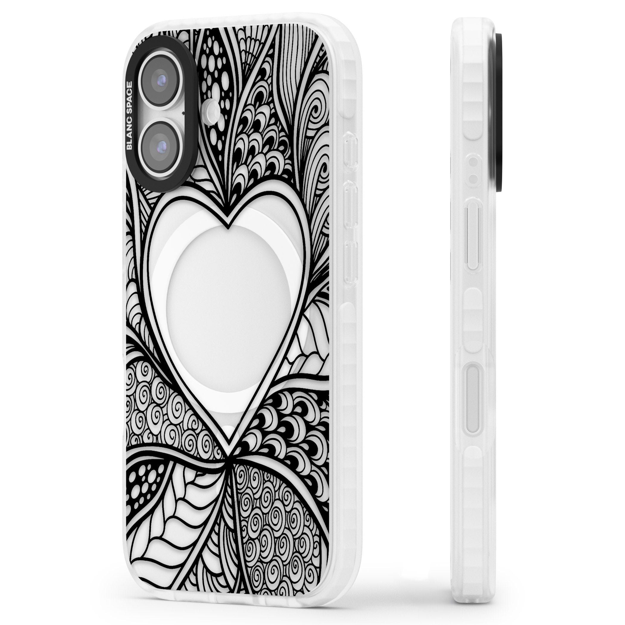 Black Henna Heart iPhone 17 Impact Pro Clear Phone Case Side Profile
