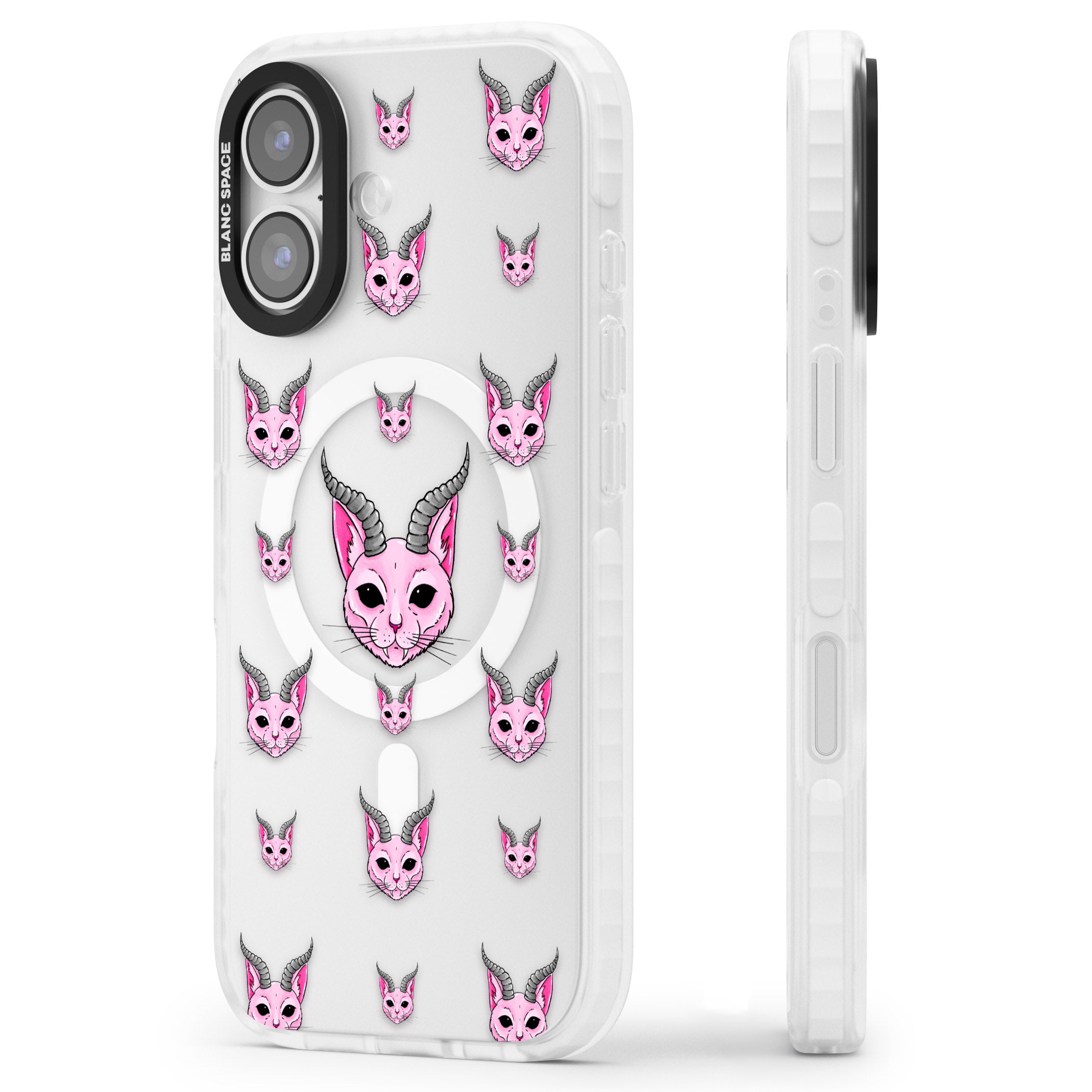 Demon Cat Pattern iPhone 17 Impact Pro Clear Phone Case Side Profile