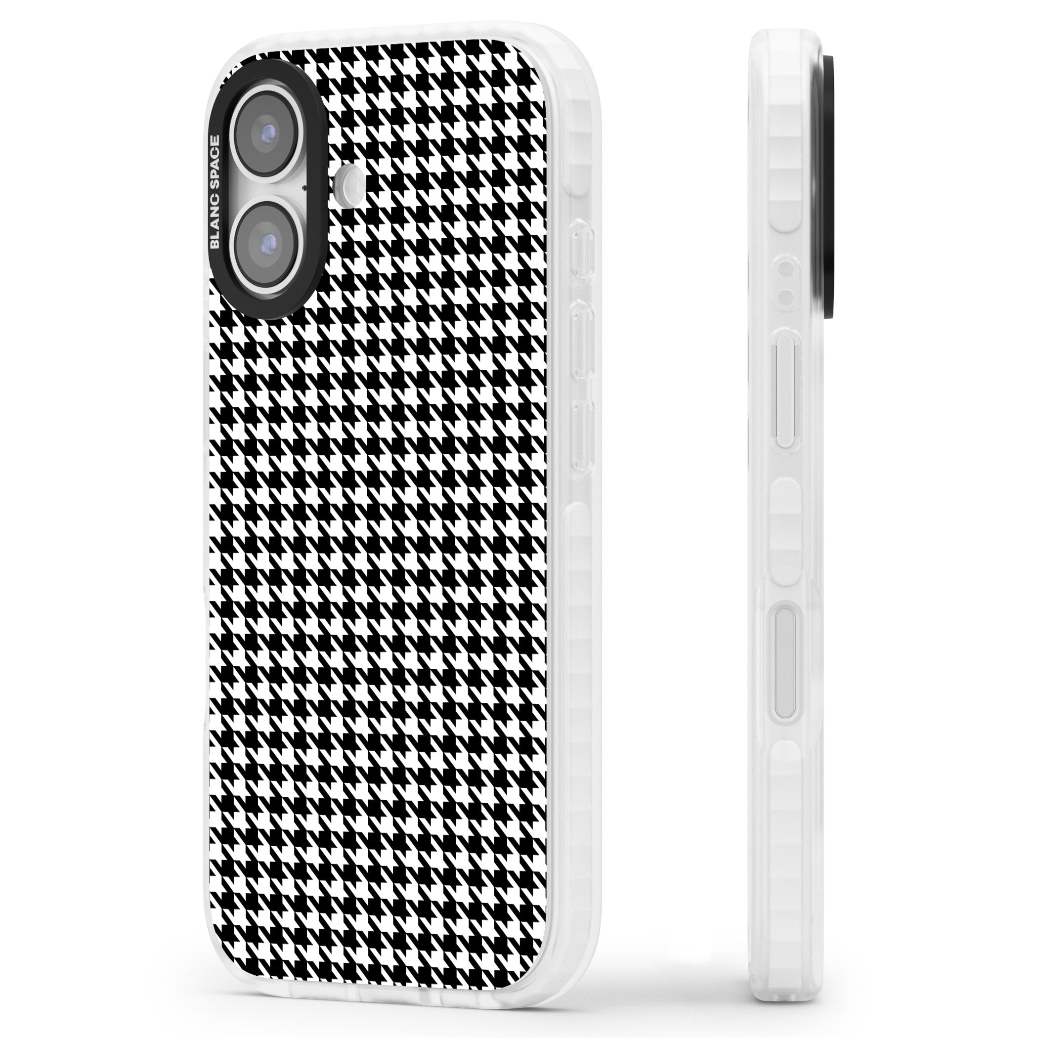 Black Houndstooth Pattern iPhone 17 Impact Pro Clear Phone Case Side Profile
