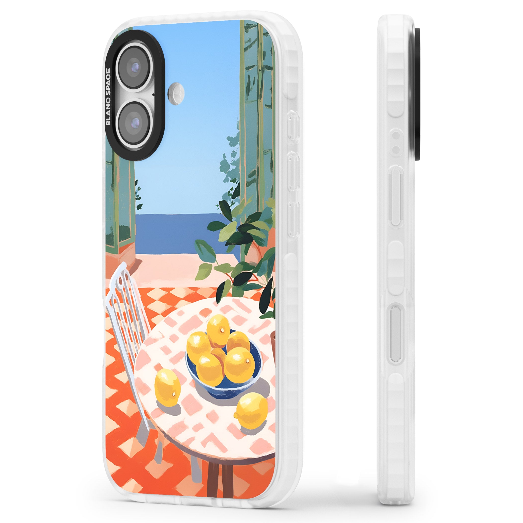 Seaside Lemons iPhone 17 Impact Pro Clear Phone Case Side Profile