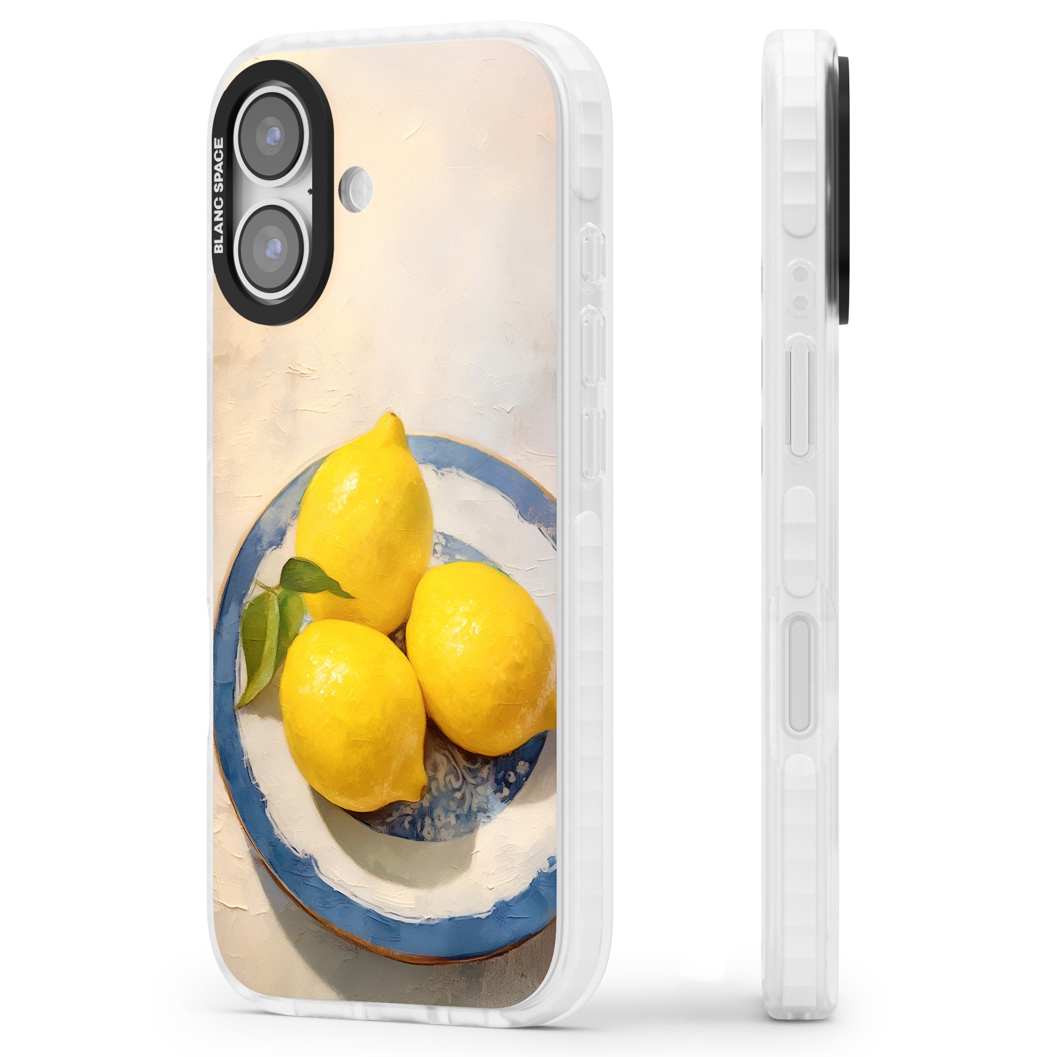 Lemons on Porcelain iPhone 17 Impact Pro Clear Phone Case Side Profile