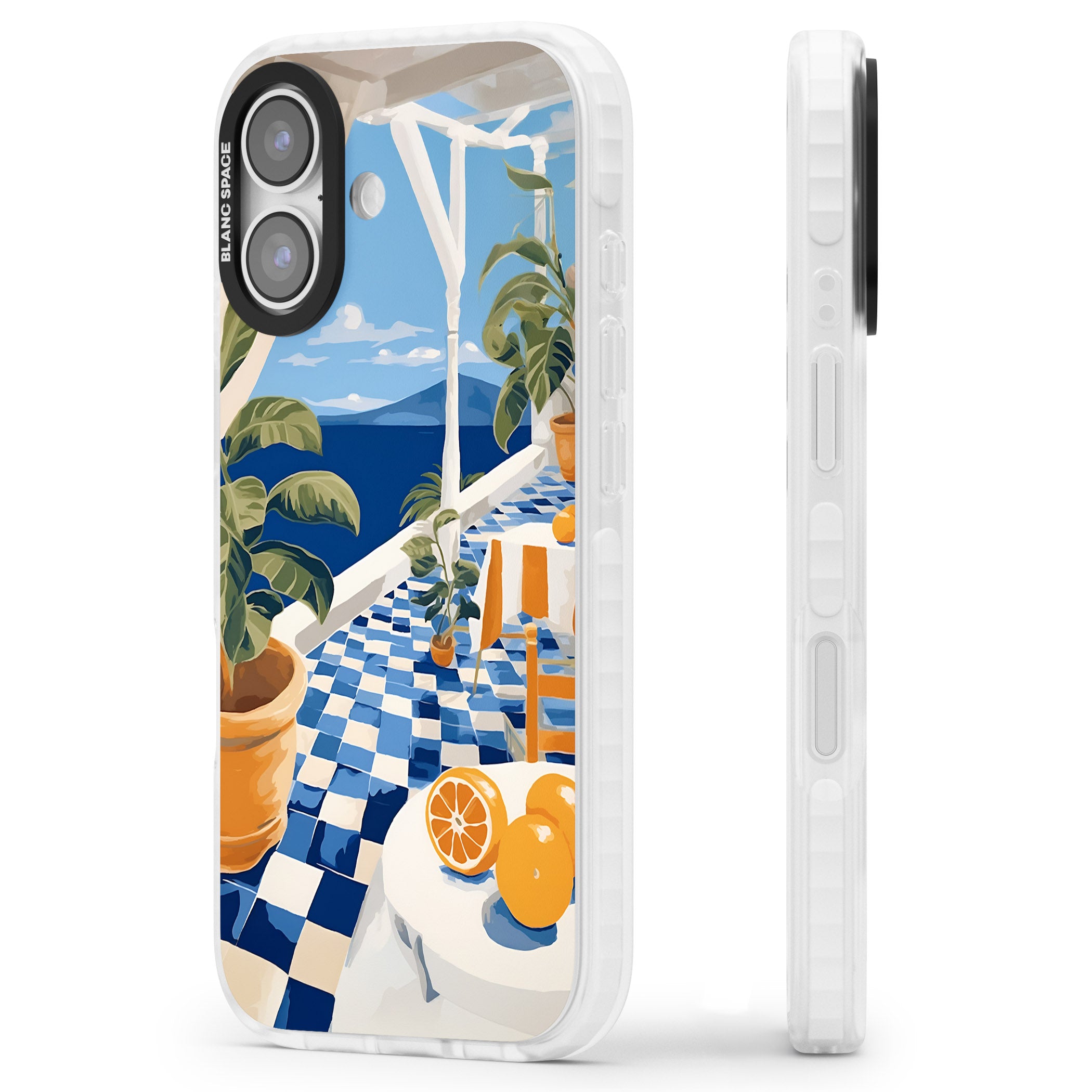 Greek Balcony iPhone 17 Impact Pro Clear Phone Case Side Profile