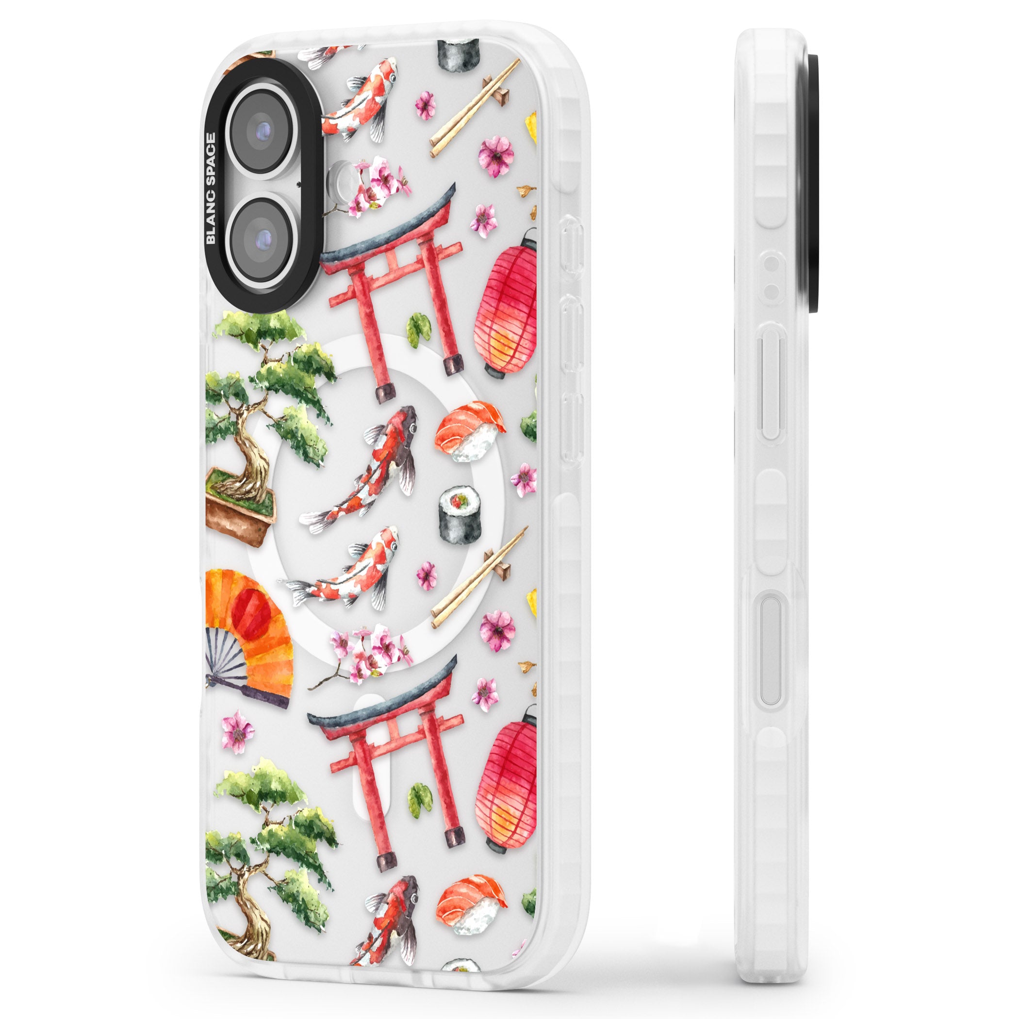 Japanese Watercolor iPhone 17 Impact Pro Clear Phone Case Side Profile