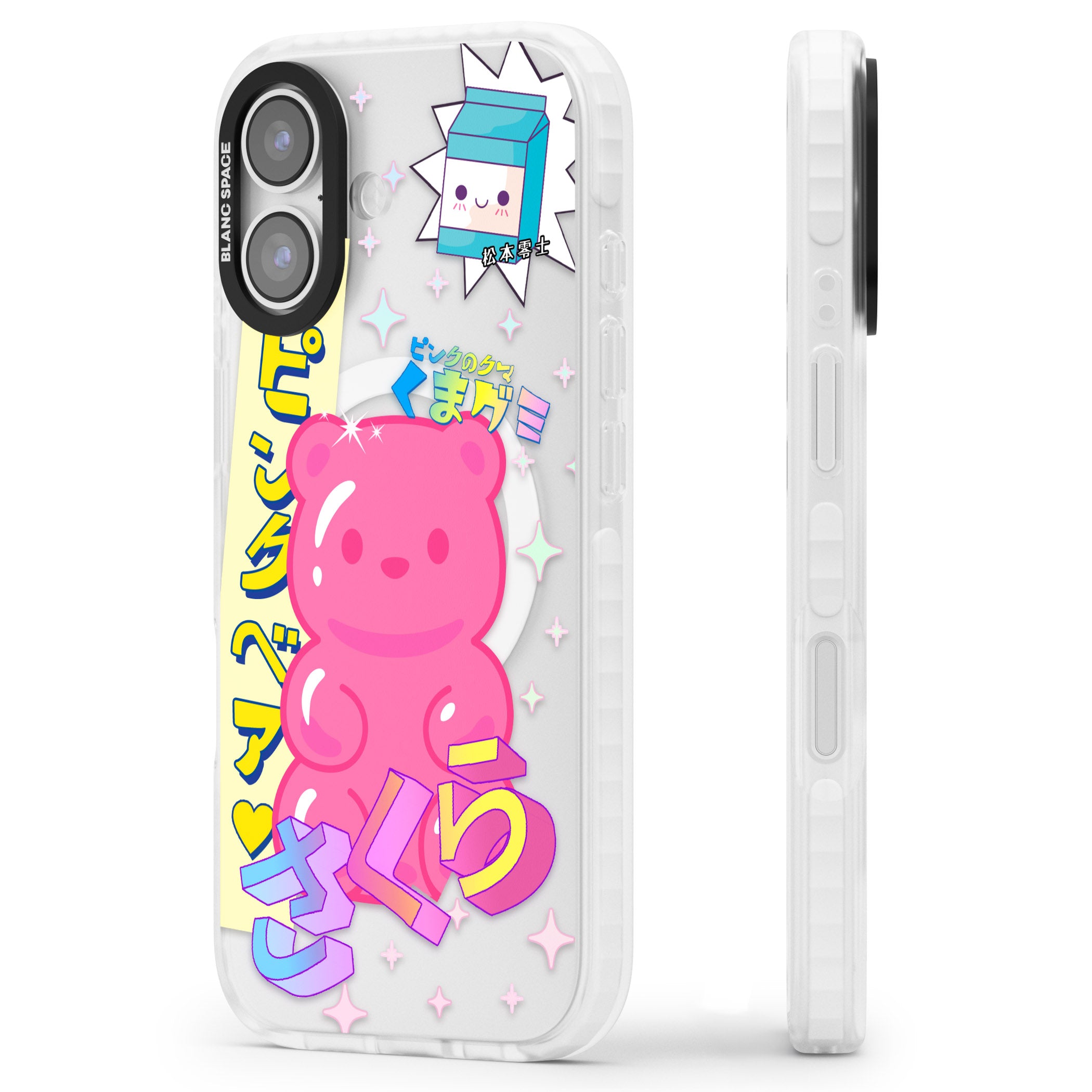 Kawaii Pink Bear Collage iPhone 17 Impact Pro Clear Phone Case Side Profile