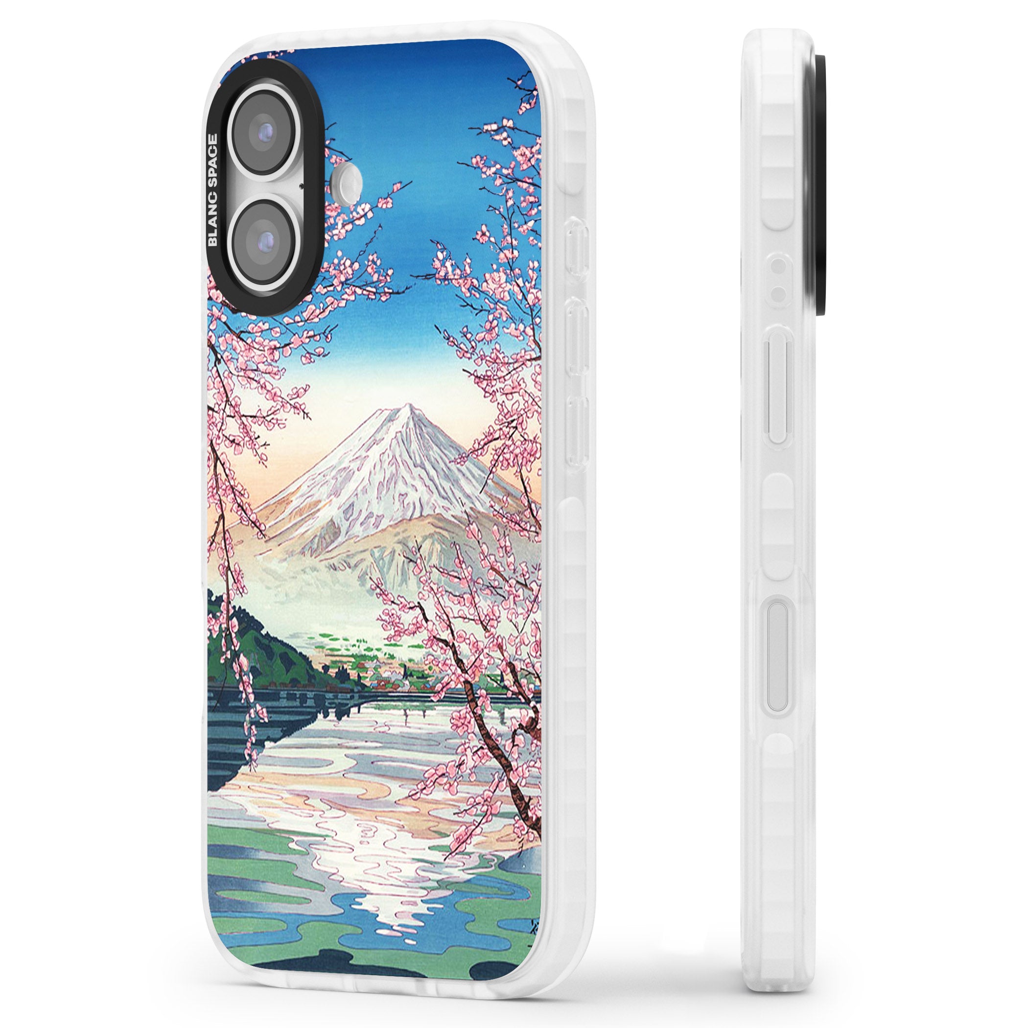 Mt Fuji From Lake Kawaguchi iPhone 17 Impact Pro Clear Phone Case Side Profile