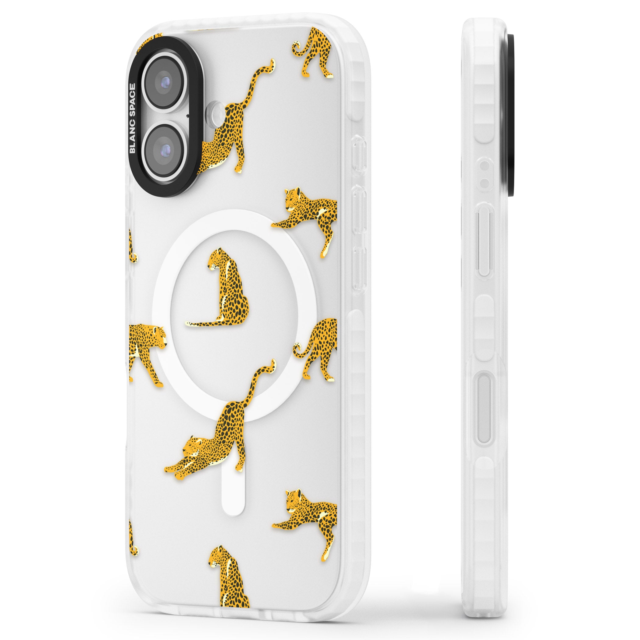 Leopard Spots iPhone 17 Impact Pro Clear Phone Case Side Profile