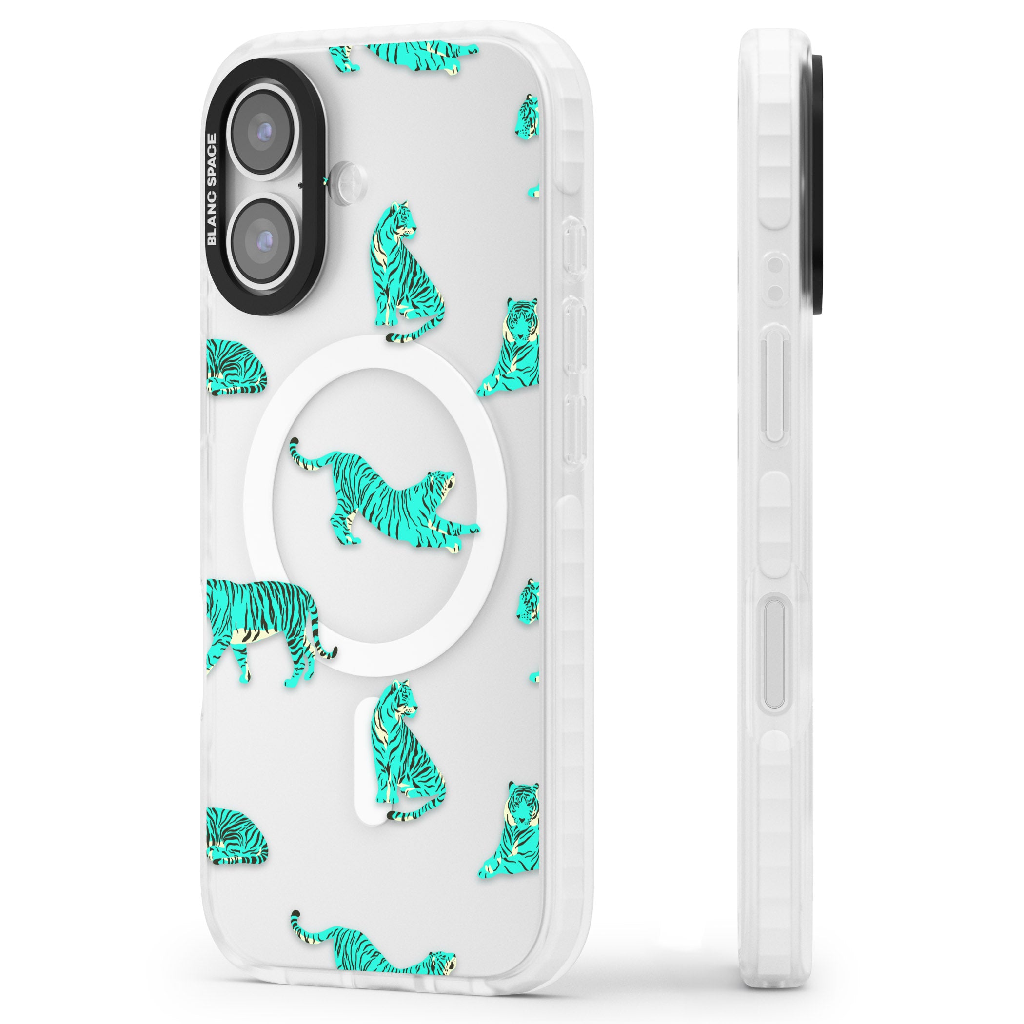 Turquoise Tiger iPhone 17 Impact Pro Clear Phone Case Side Profile