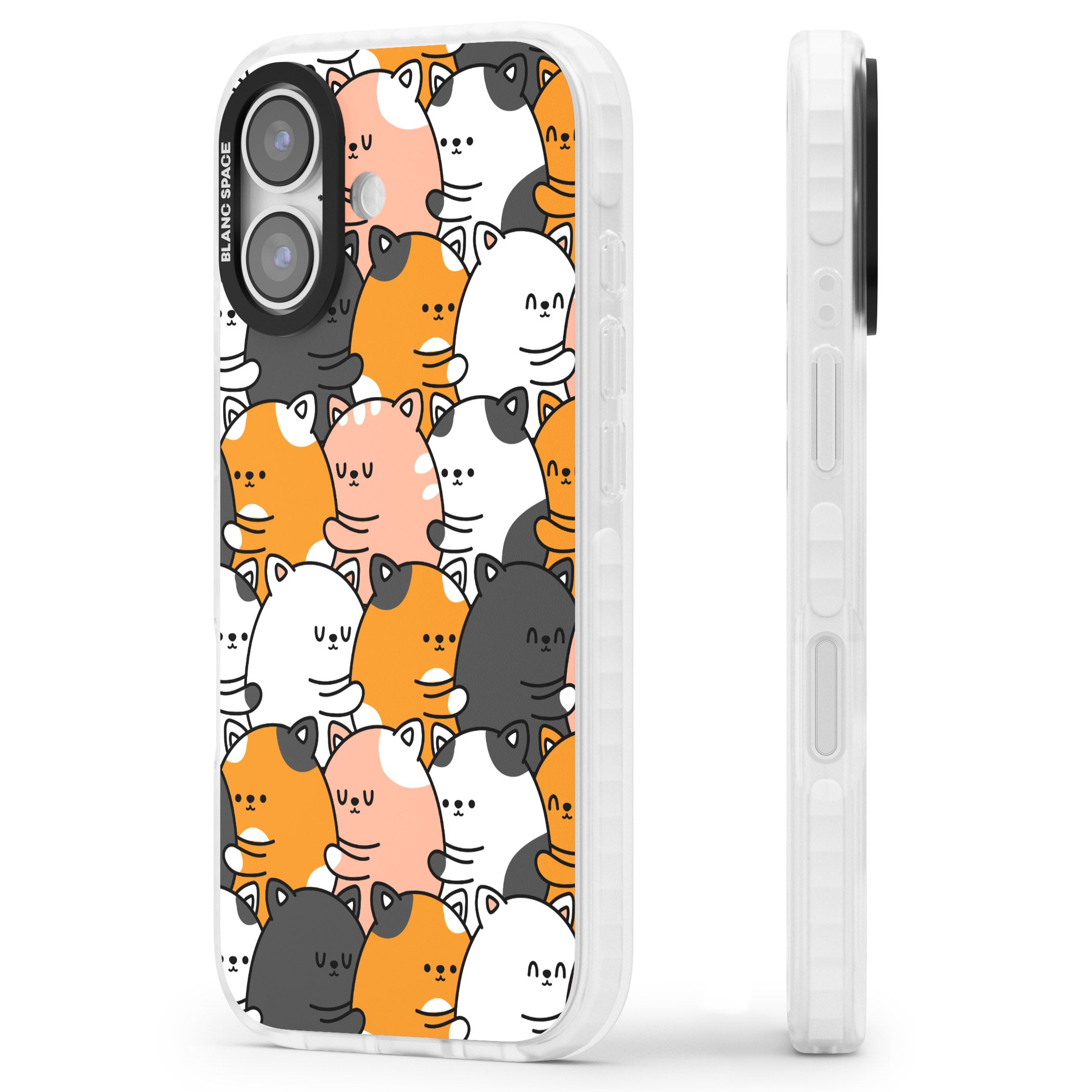 Spooning Cats Kawaii Pattern iPhone 17 Impact Pro Clear Phone Case Side Profile