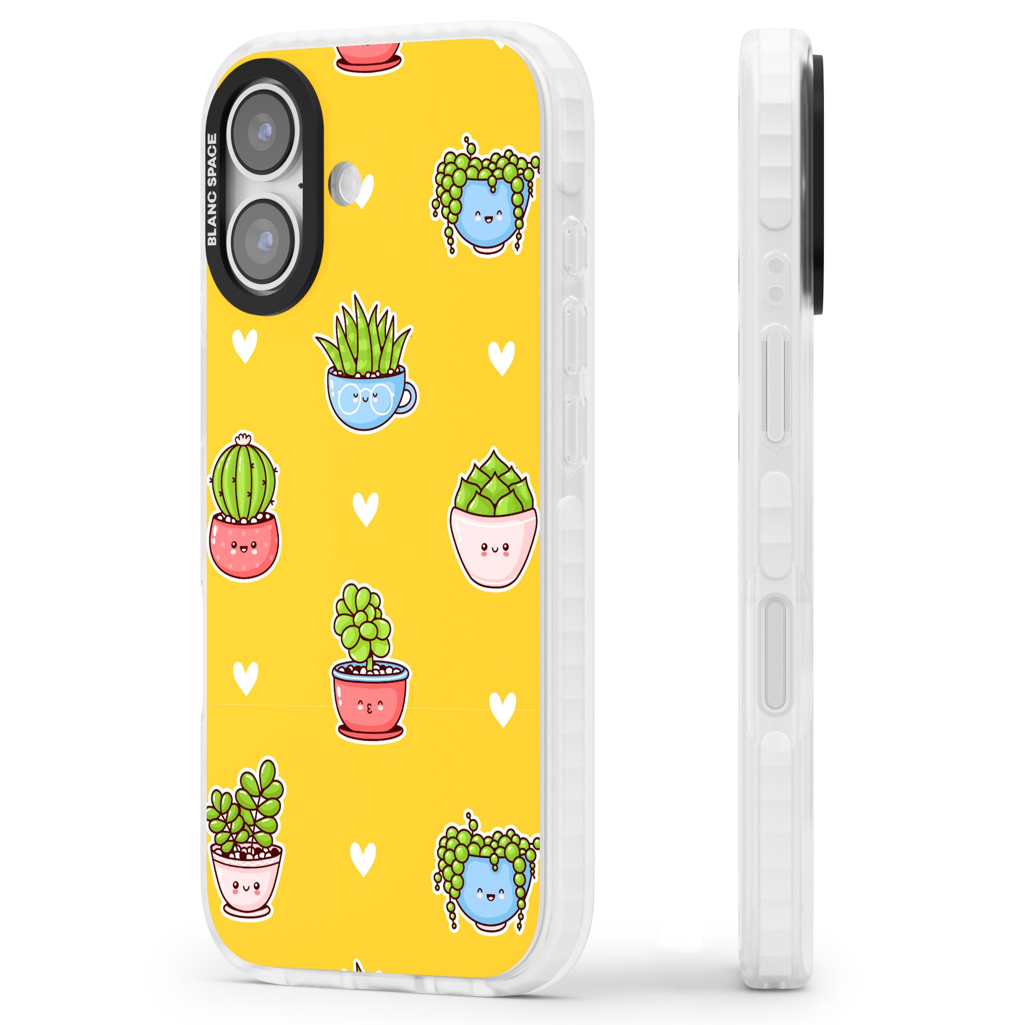 Plant Faces Kawaii Pattern iPhone 17 Impact Pro Clear Phone Case Side Profile