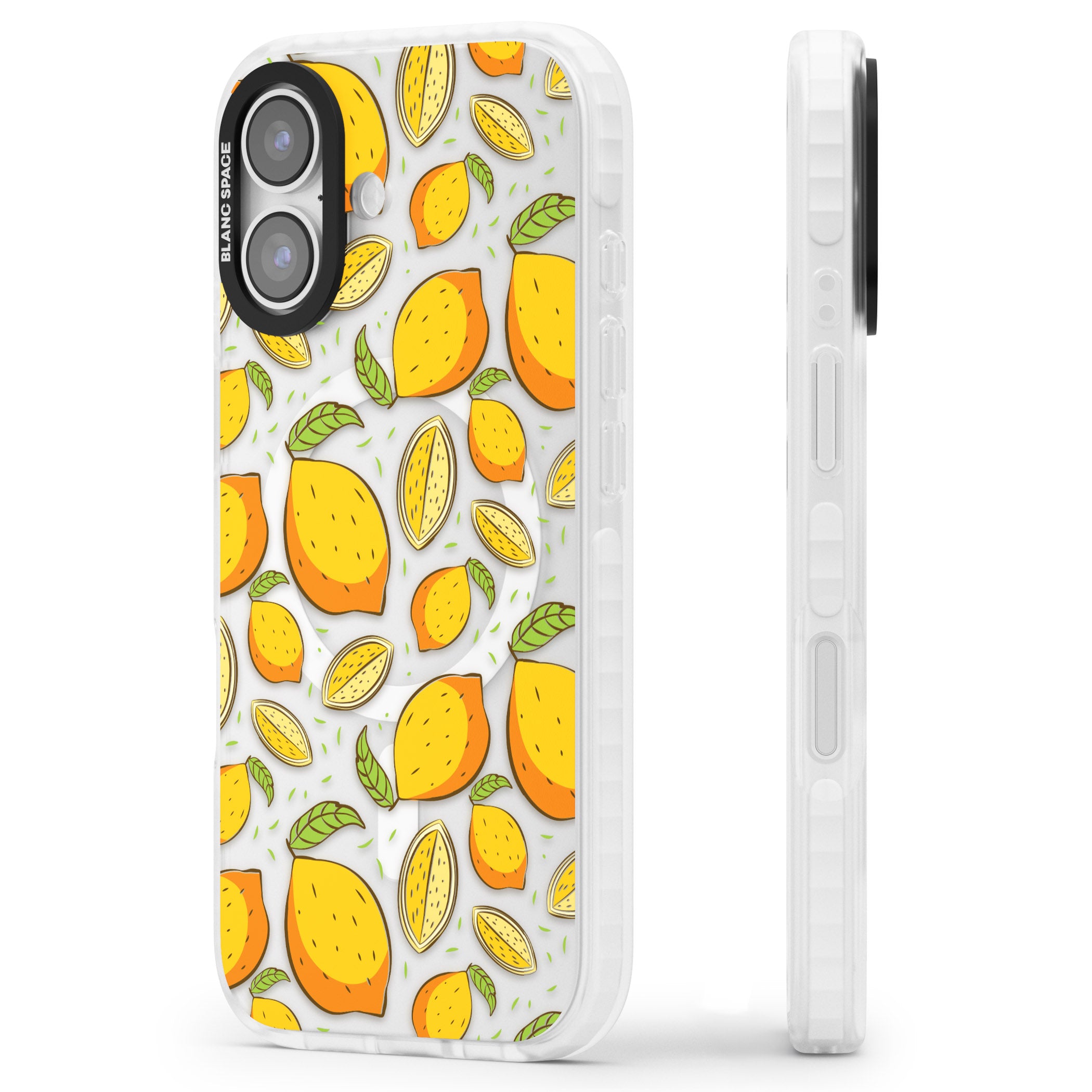 Lemon Pattern iPhone 17 Impact Pro Clear Phone Case Side Profile