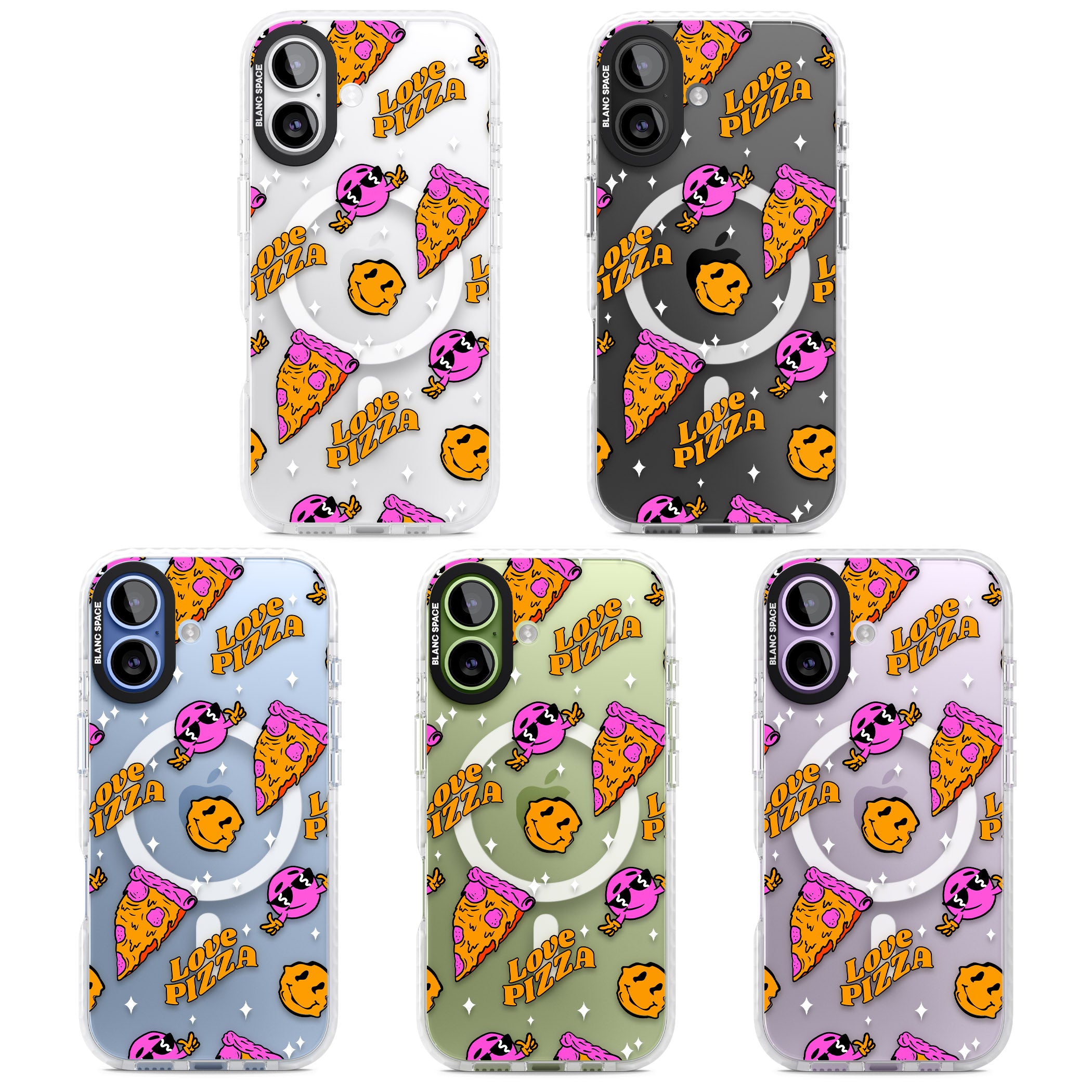 Psychedelic Love Pizza Pattern (Clear) iPhone 17 Impact Pro Clear Phone Case APT Impact Protection
