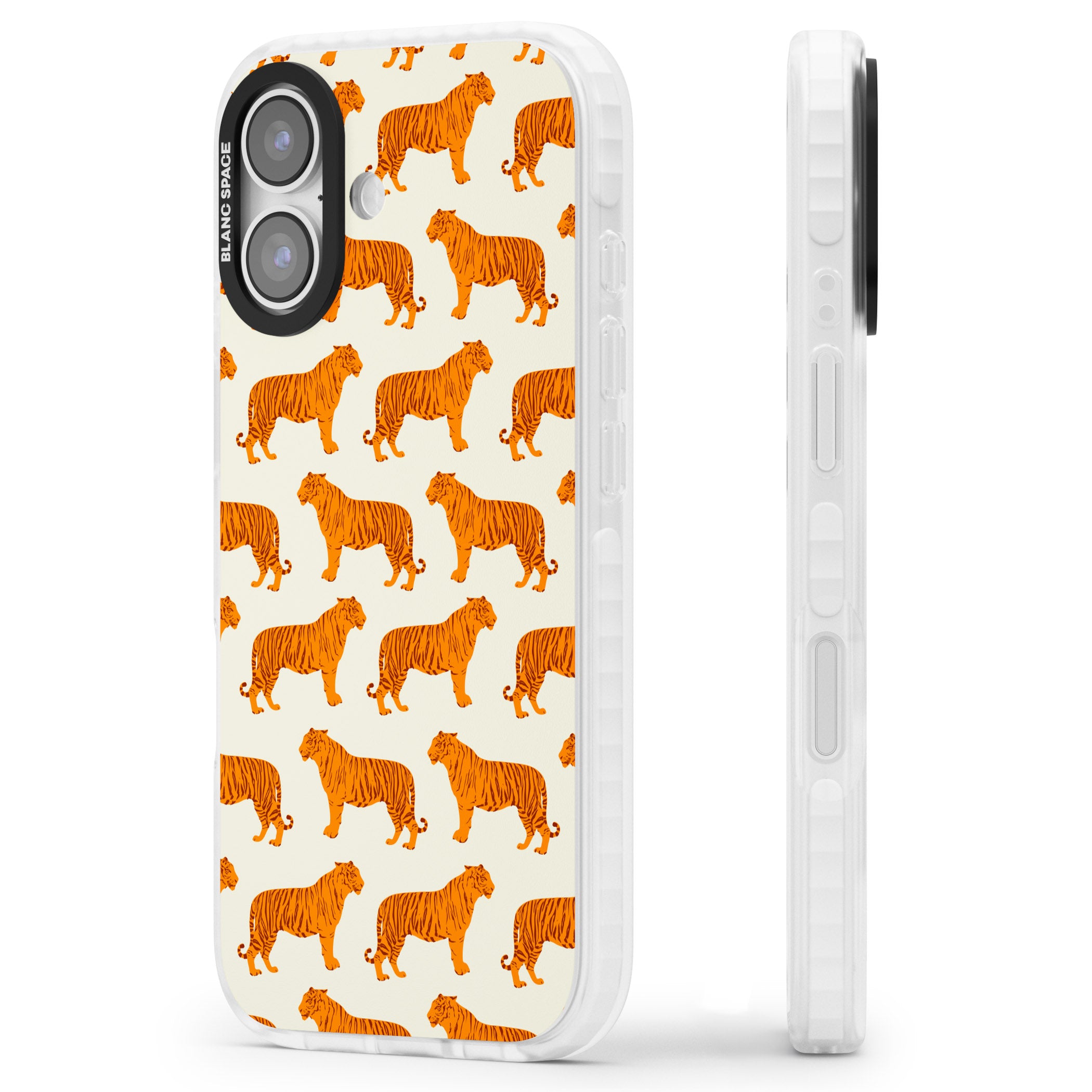 Trendy Tiger Patterns Tigers On Khaki iPhone 17 Impact Pro Clear Phone Case Side Profile