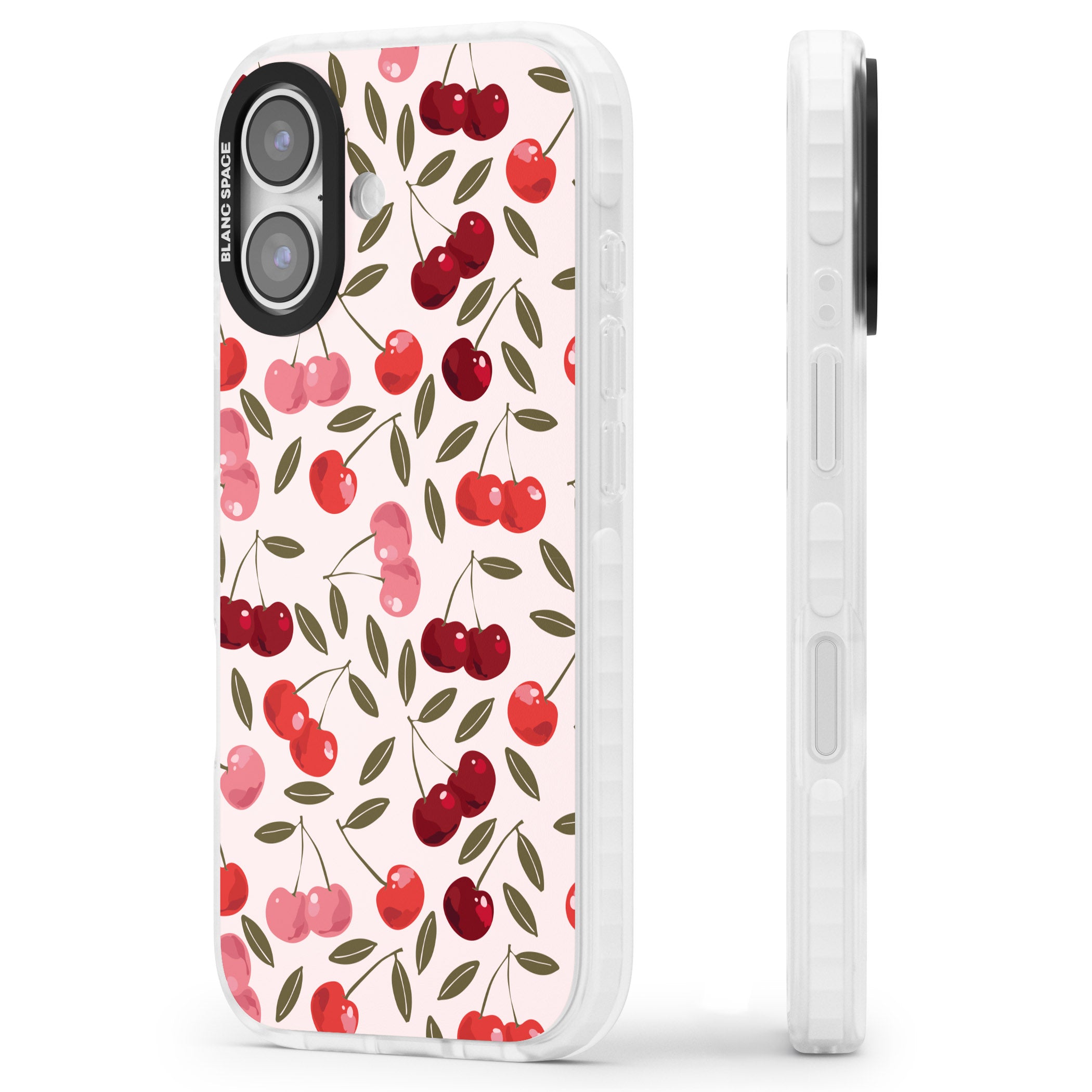 Fruity & Fun Patterns Cherries iPhone 17 Impact Pro Clear Phone Case Side Profile