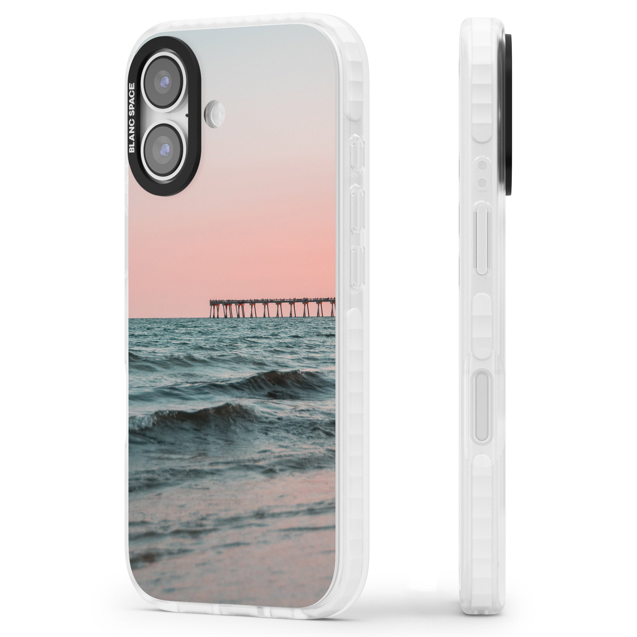 Sunset Pier iPhone 17 Impact Pro Clear Phone Case Side Profile