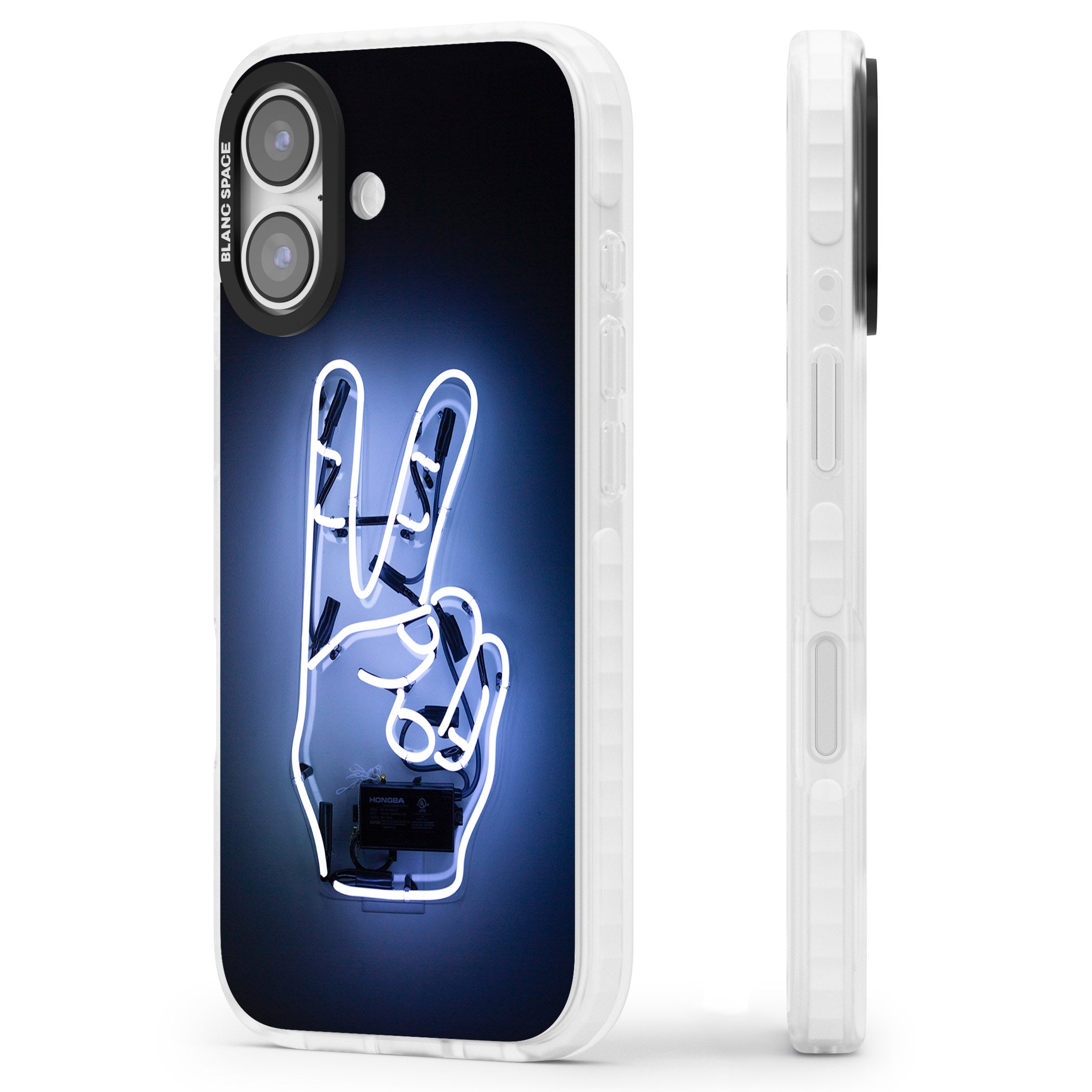 Neon Peace Sign iPhone 17 Impact Pro Clear Phone Case Side Profile