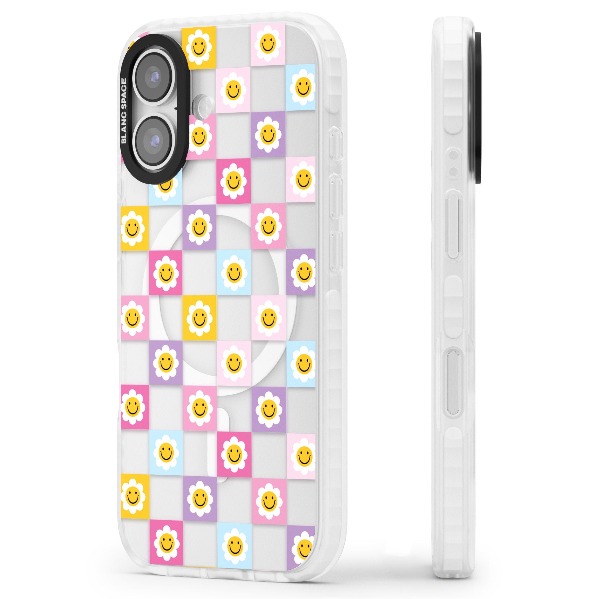 Daisy Squares Pattern iPhone 17 Impact Pro Clear Phone Case Side Profile