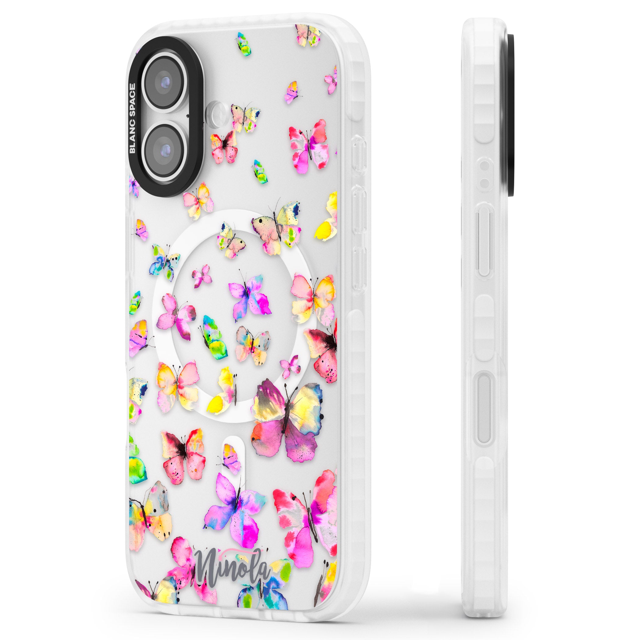 Watercolor Butterflies iPhone 17 Impact Pro Clear Phone Case Side Profile