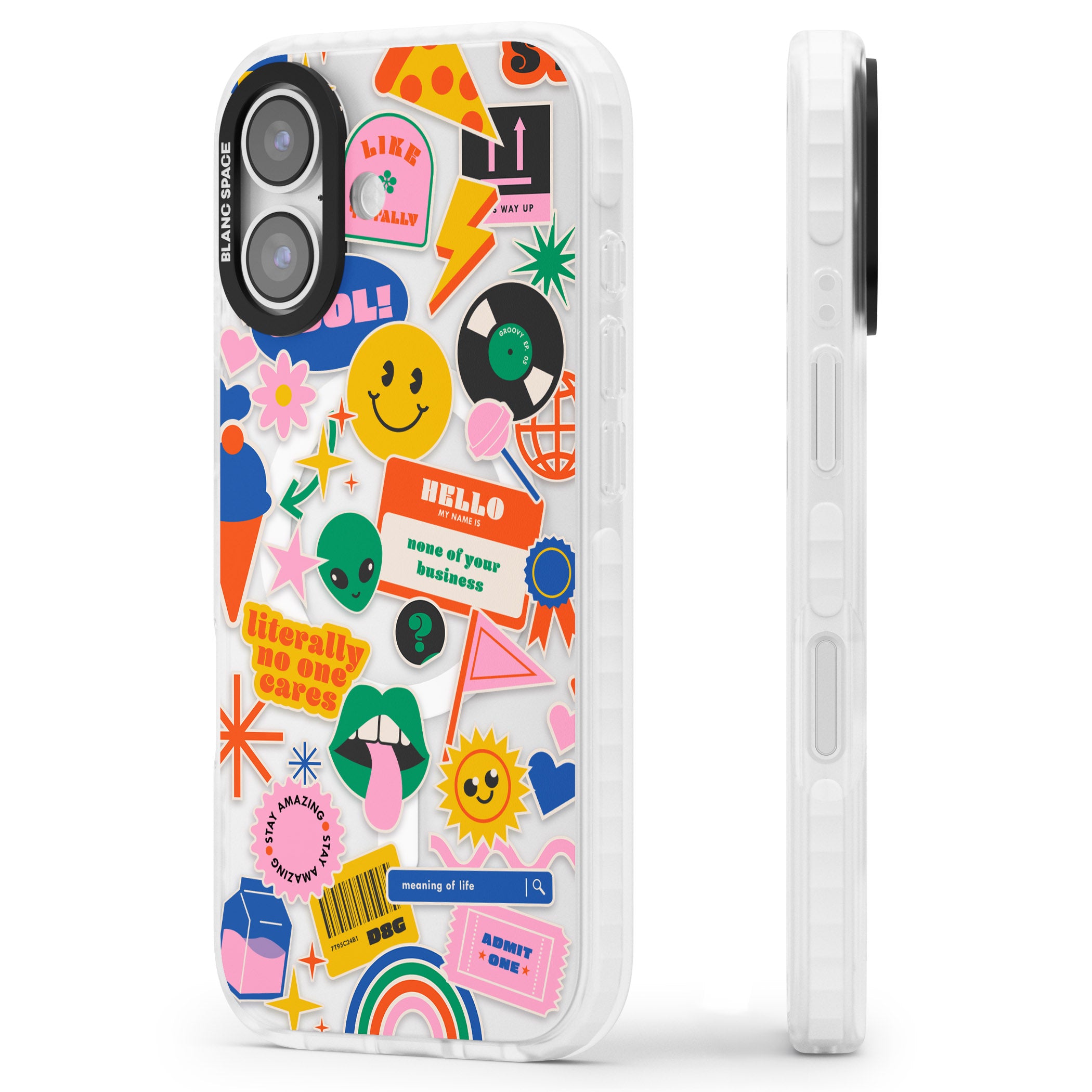 Nostalgic Sticker Vibes iPhone 17 Impact Pro Clear Phone Case Side Profile