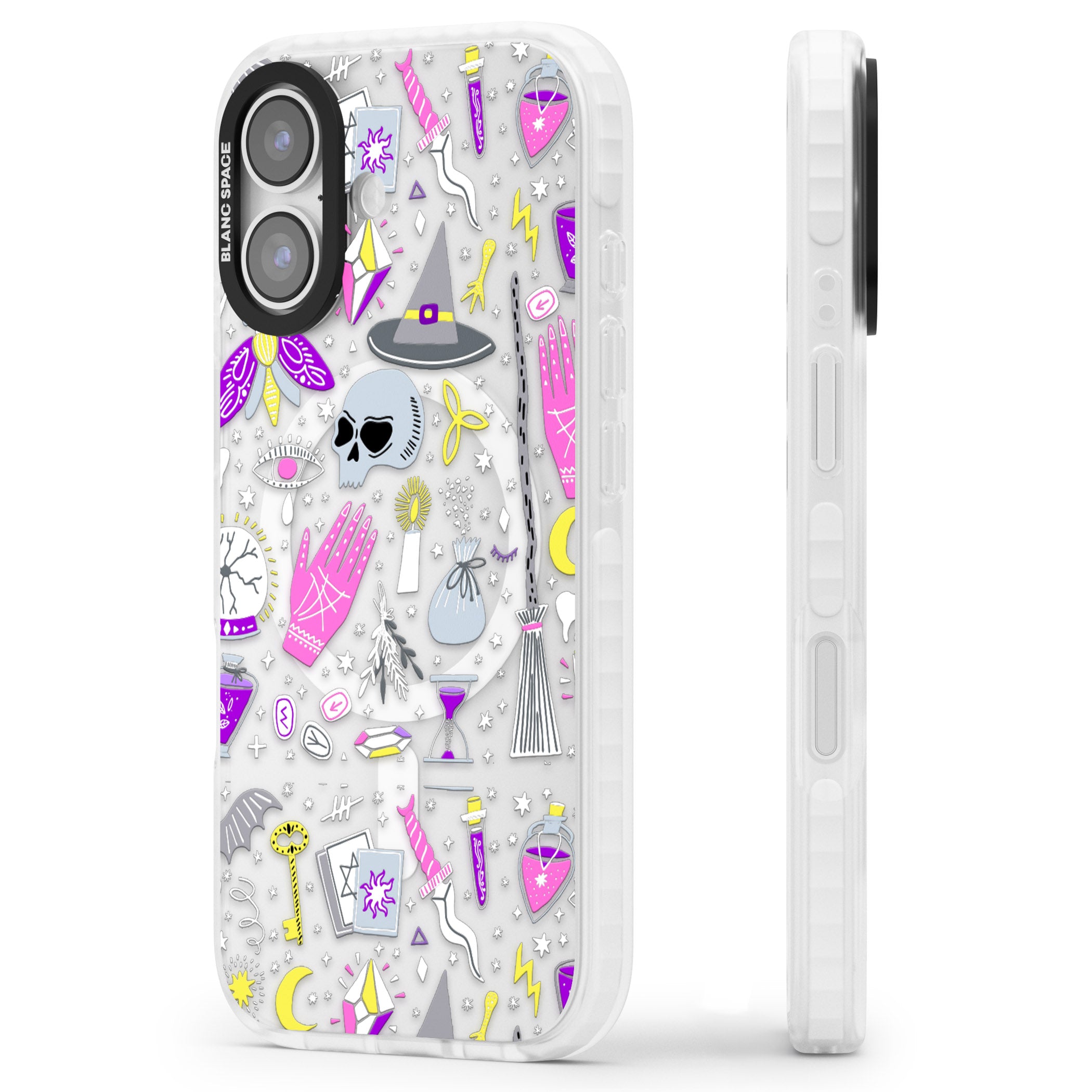 Black Magic Pattern iPhone 17 Impact Pro Clear Phone Case Side Profile