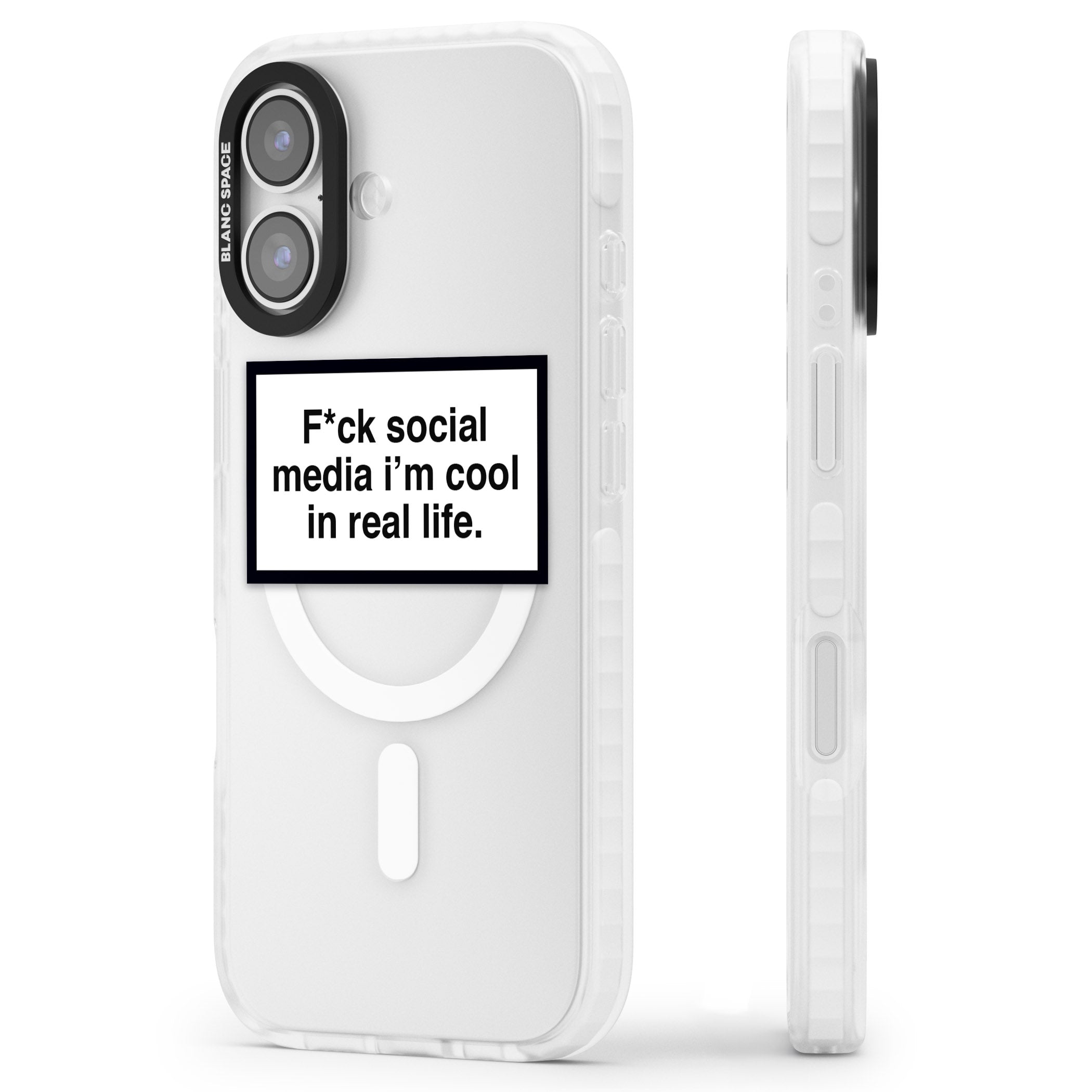 F*Ck Social Media iPhone 17 Impact Pro Clear Phone Case Side Profile
